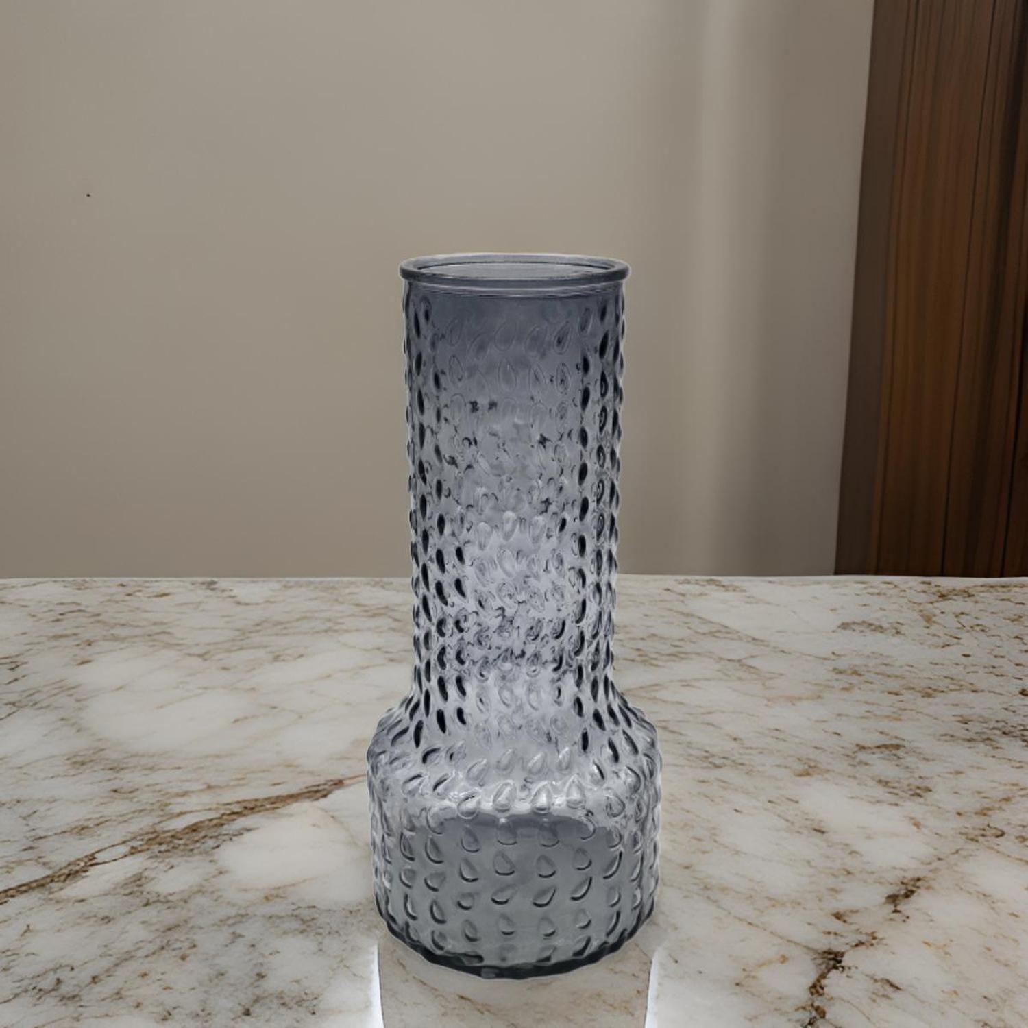 Florero Decorativo De Vidrio Con Diseño Base Ancha Gris 30-3