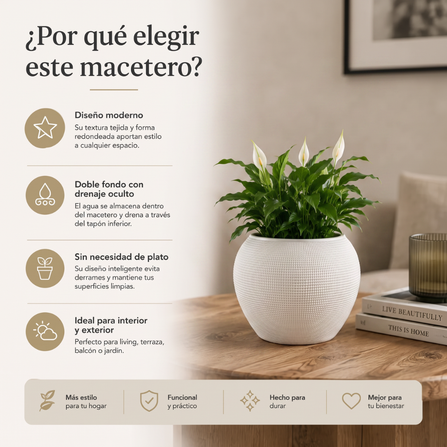 Set 2 Maceteros Plastico Redondo Ovalado Moderno Textura S-6