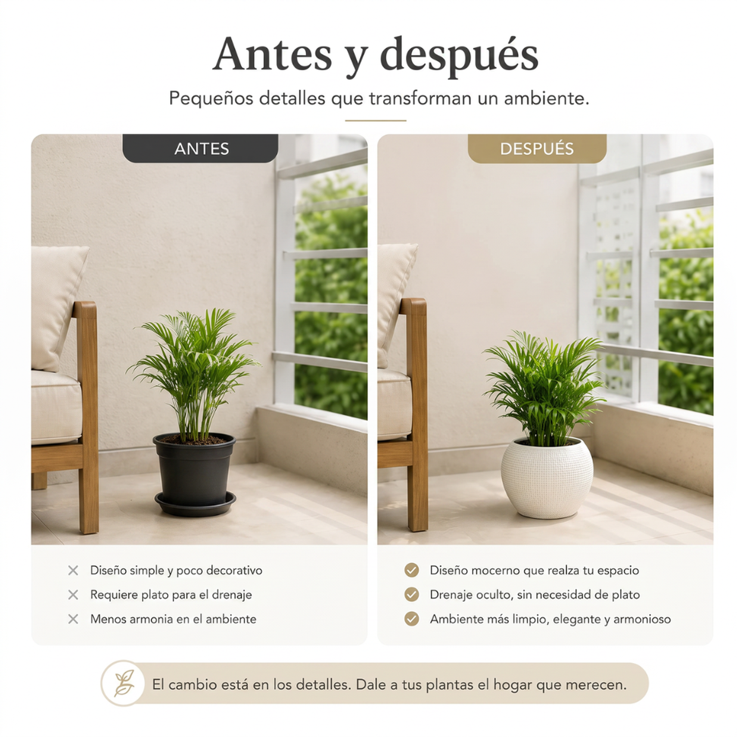 Set 2 Maceteros Plastico Redondo Ovalado Moderno Textura S-7