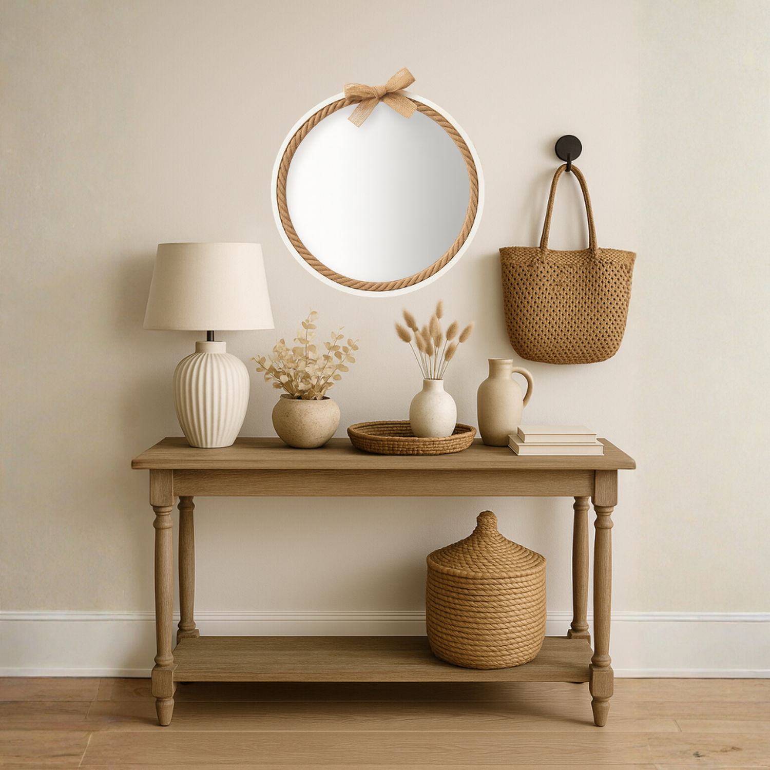 Cuadro De Madera Blanco Decorativo Con Espejo Circular G-4