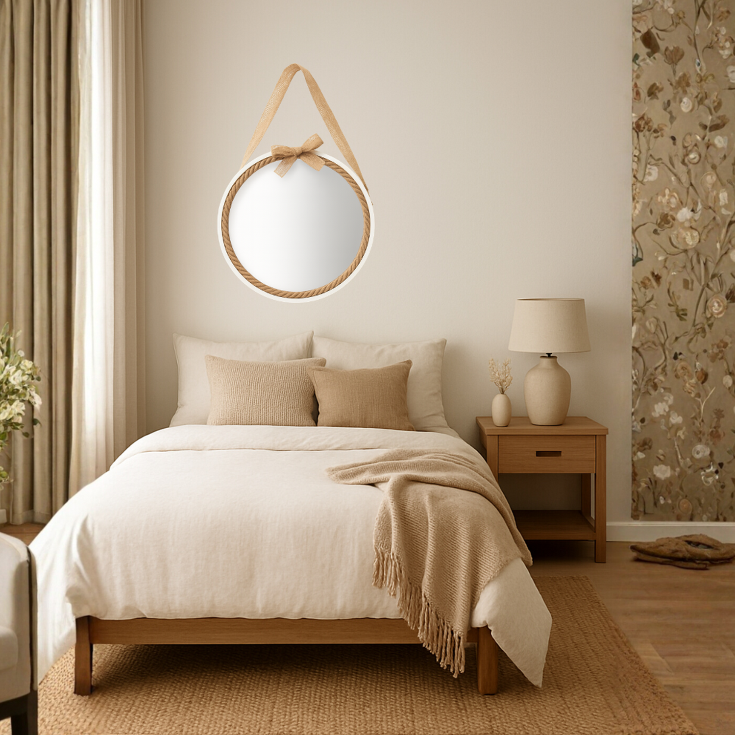 Cuadro De Madera Blanco Decorativo Con Espejo Circular G-5