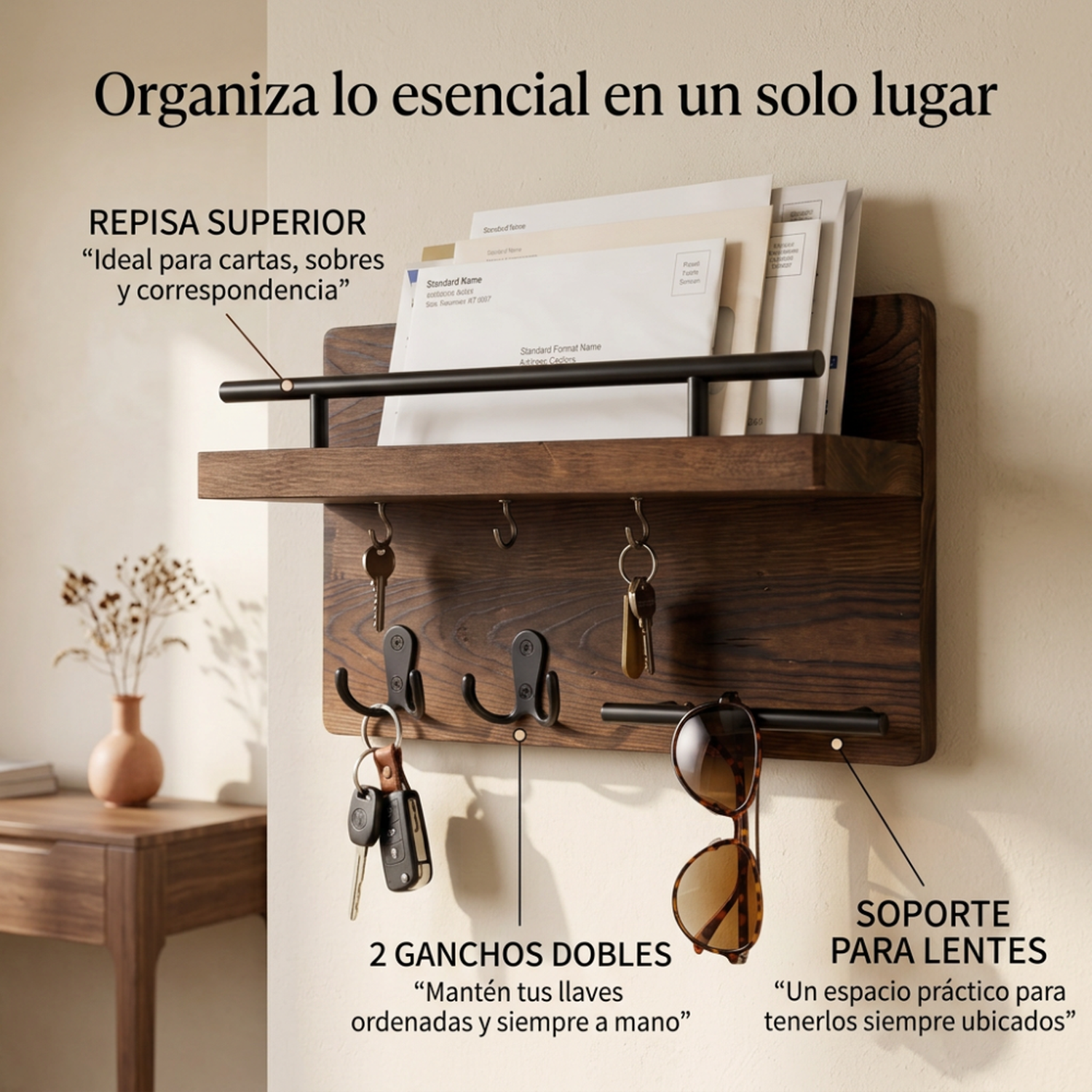 Portallaves De Madera Organizador Decorativo Para Llaves-4