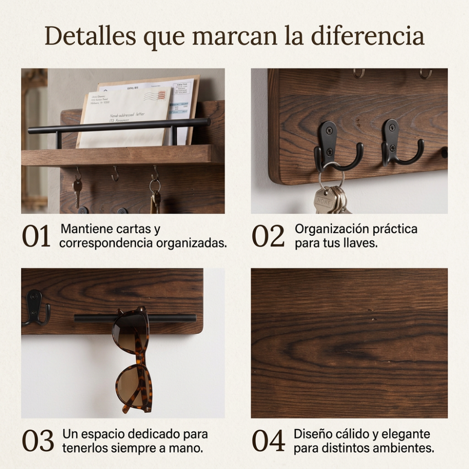 Portallaves De Madera Organizador Decorativo Para Llaves-5
