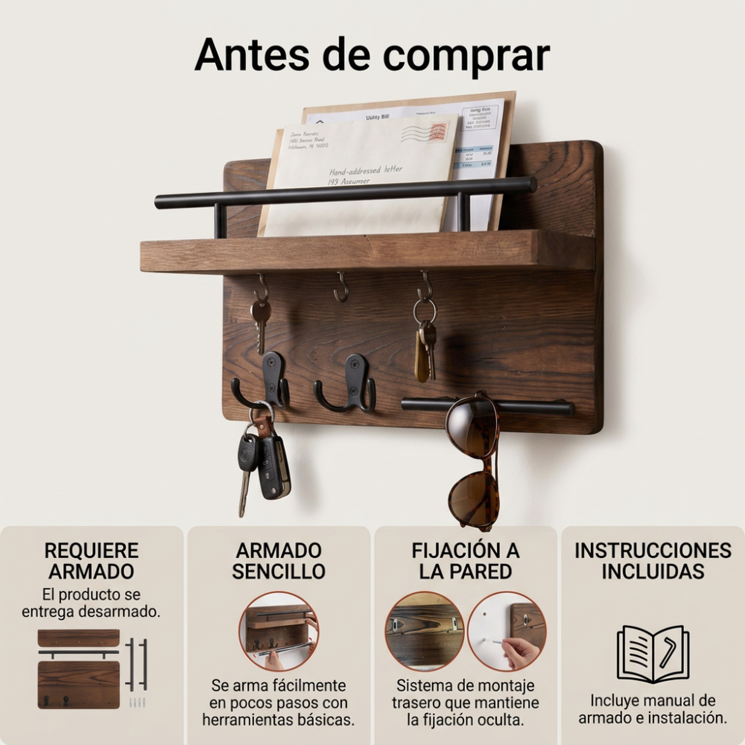 Portallaves De Madera Organizador Decorativo Para Llaves-8