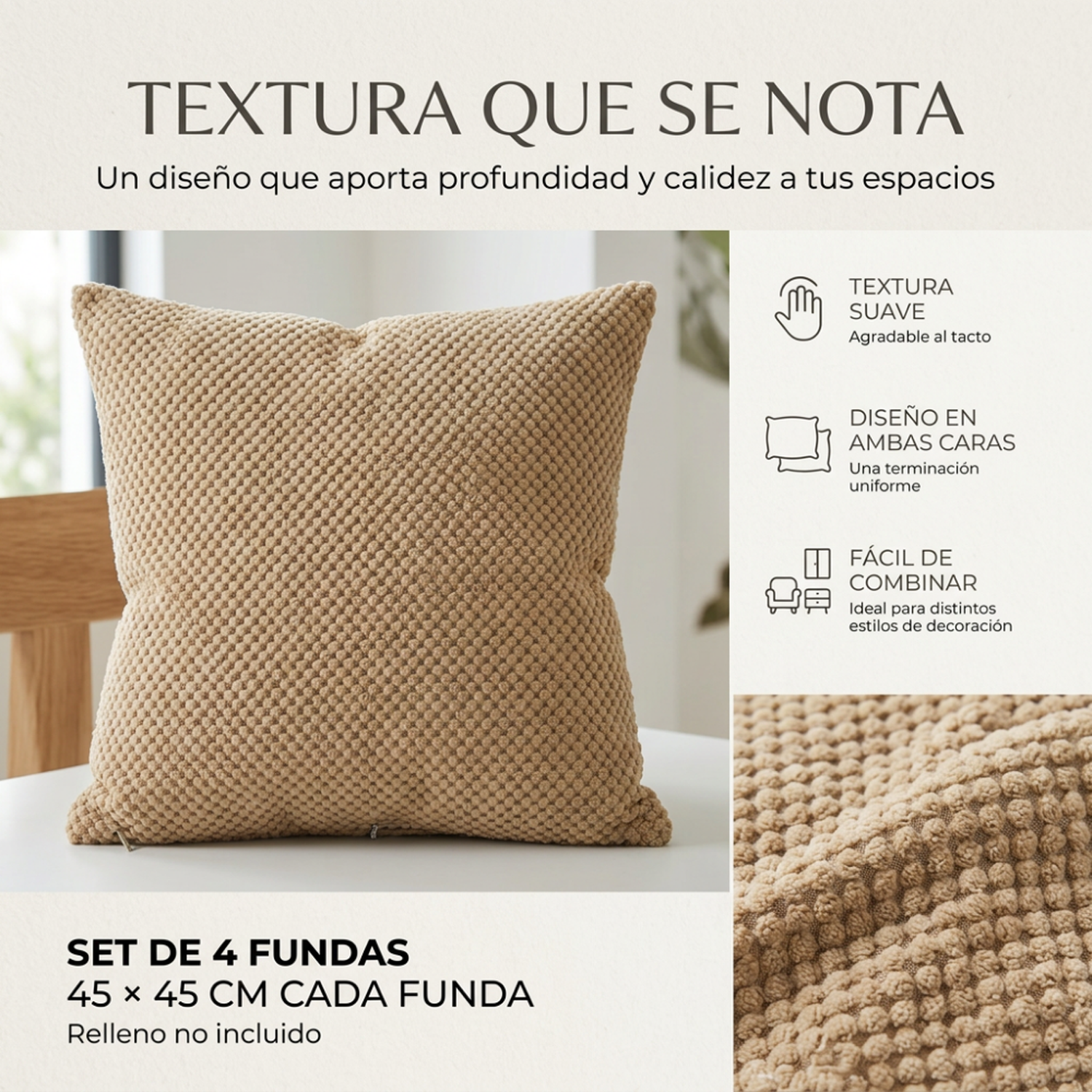 Set 4 Fundas De Cojin 45x45 Decorativas Para Living Sofa-4