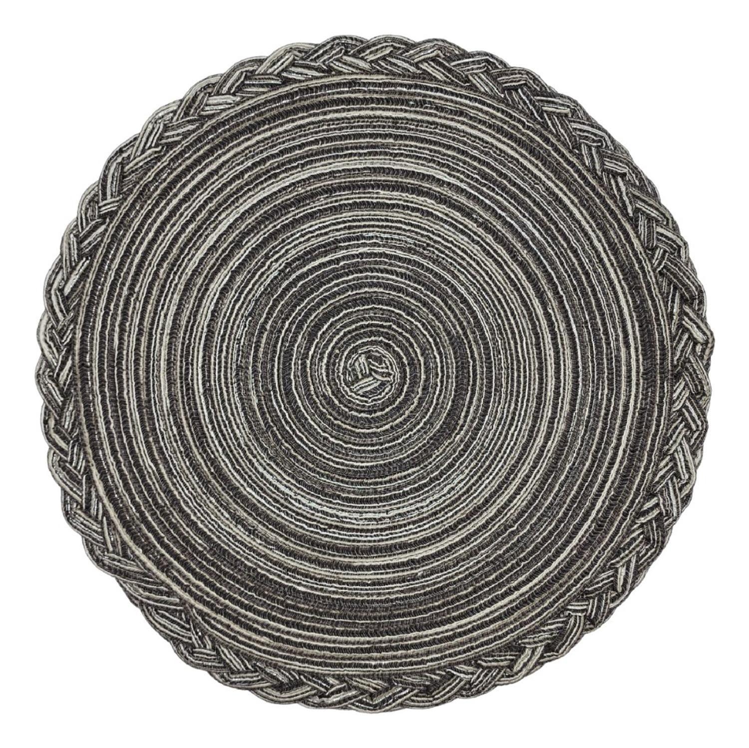 Set 6 Individuales Circulares Borde Trenzado Negro Plateado-1