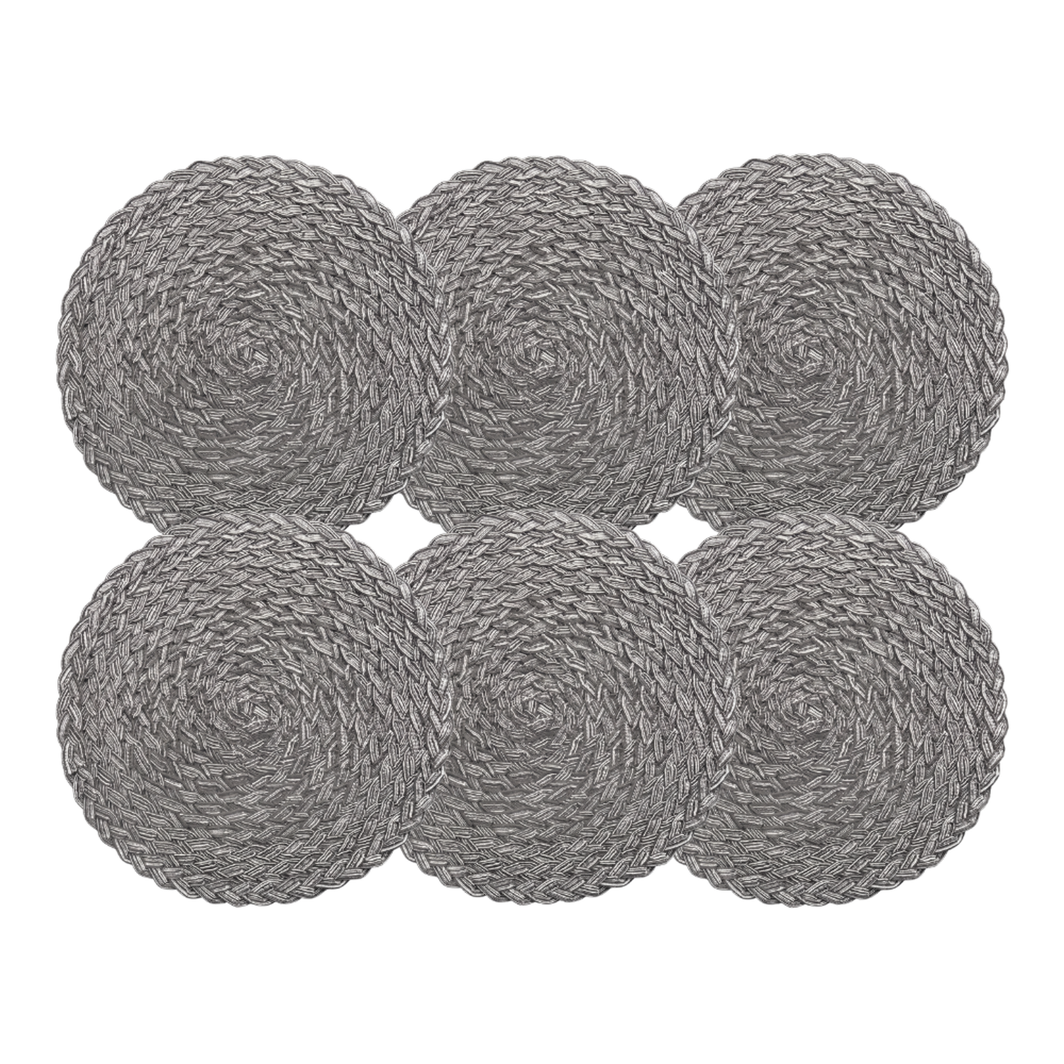 Set 6 Individuales Circulares Borde Trenzado Negro Plateado-0