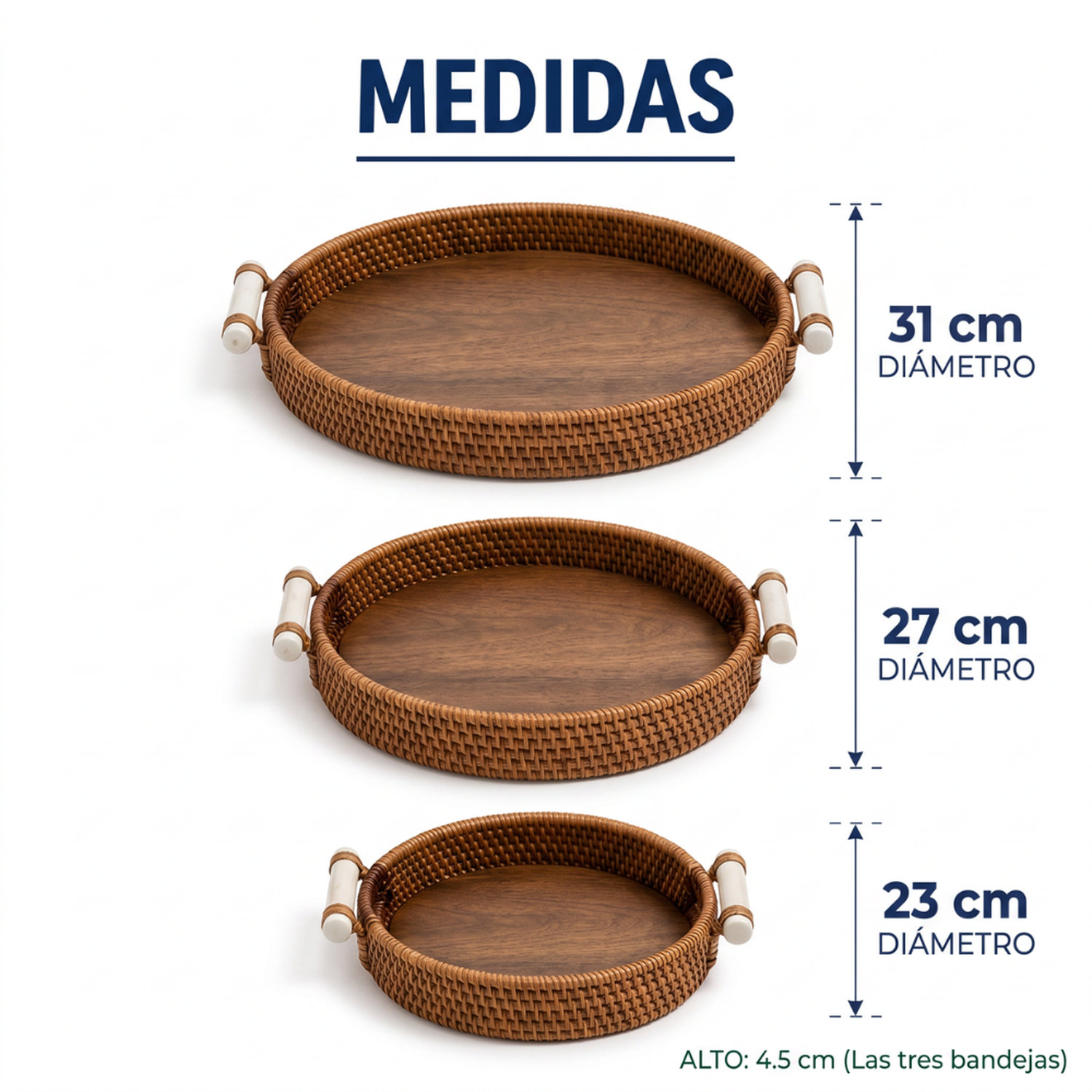 Set 3 Cestas Bandejas Decorativas Tipo Ratan Madera Hogar-8