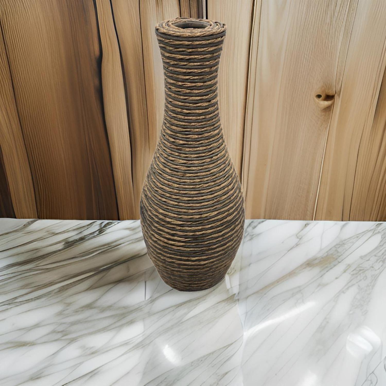 Jarron Florero Decorativo Tejido Rattan Moderno Café 50 CM-3
