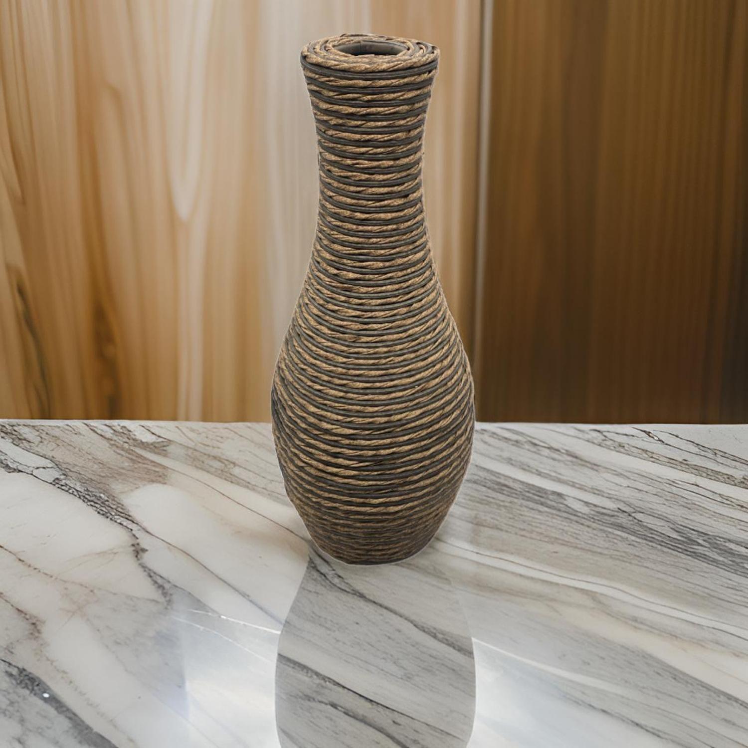 Jarron Florero Decorativo Tejido Rattan Moderno Café 50 CM-4