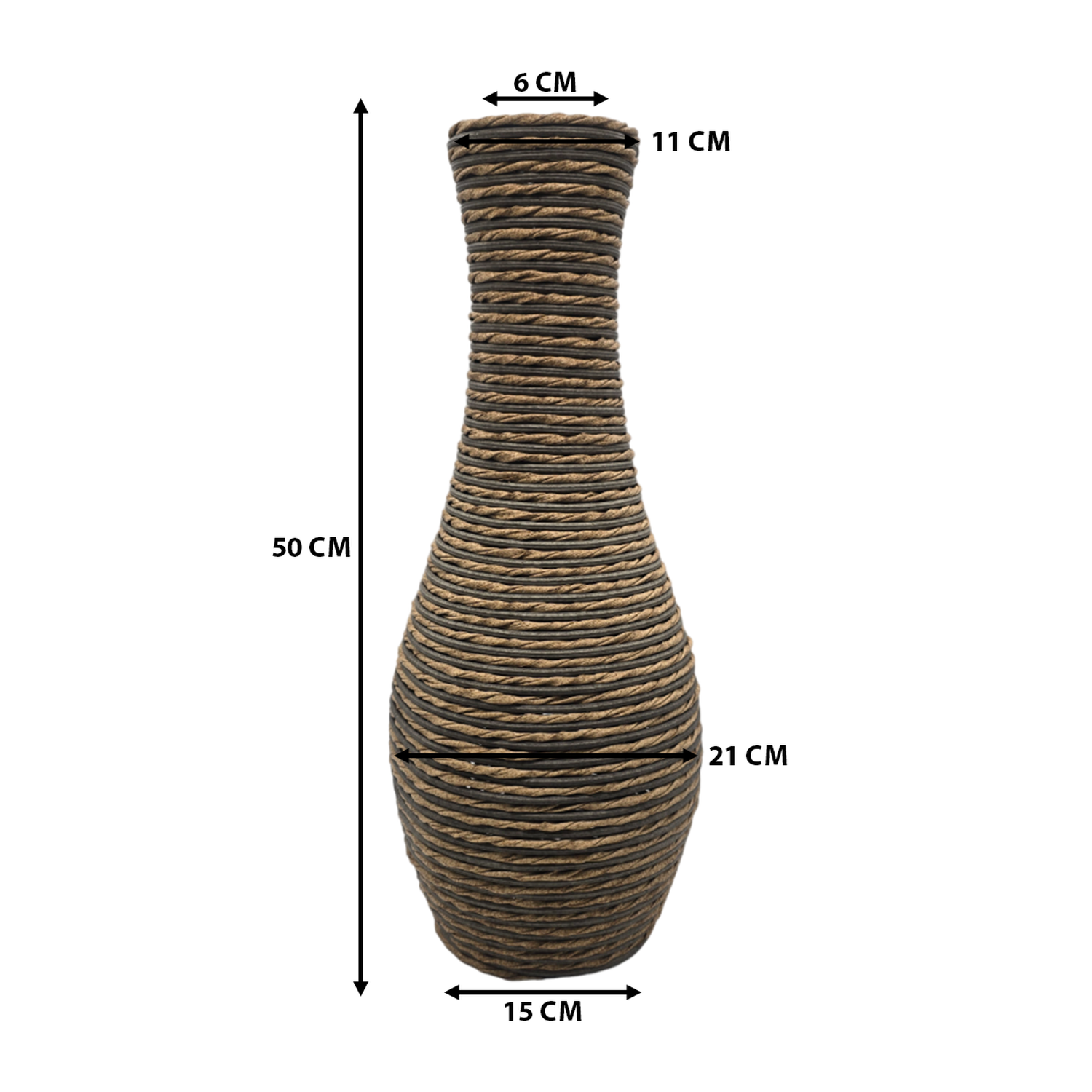 Jarron Florero Decorativo Tejido Rattan Moderno Café 50 CM-5