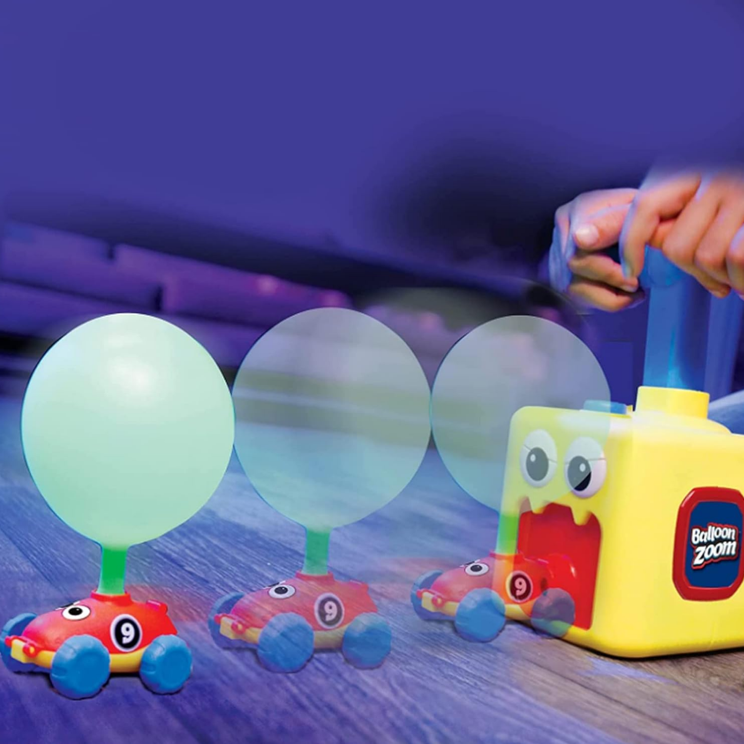 Juego Inflador De Globos Para Niños Autos Carreras Celeste-4
