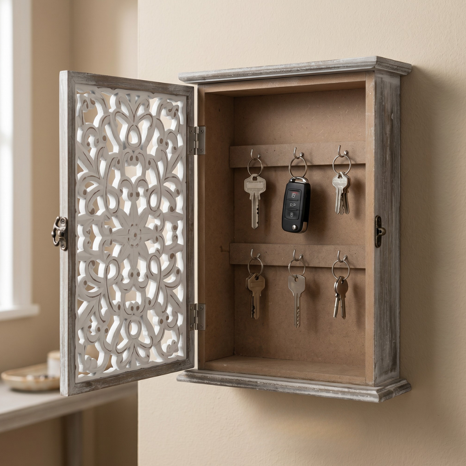 Porta Llave De Madera Diseño Mandala 6 Ganchos Para Llaves-2