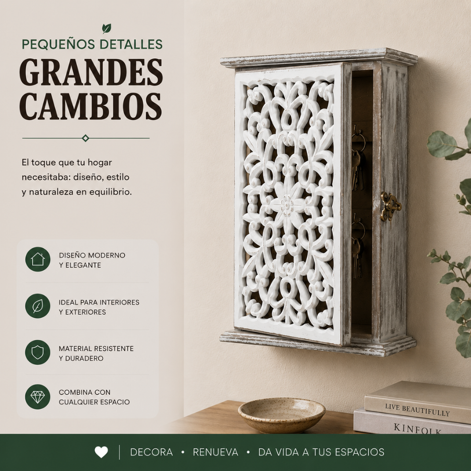 Porta Llave De Madera Diseño Mandala 6 Ganchos Para Llaves-4