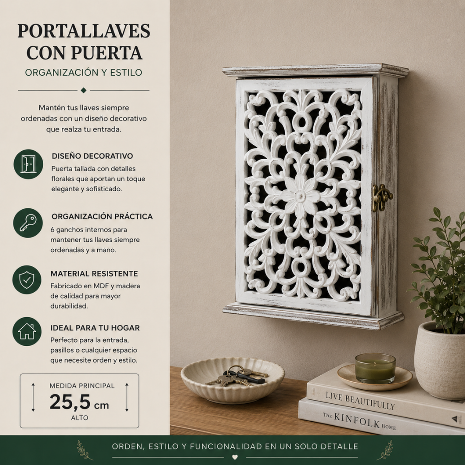 Porta Llave De Madera Diseño Mandala 6 Ganchos Para Llaves-3