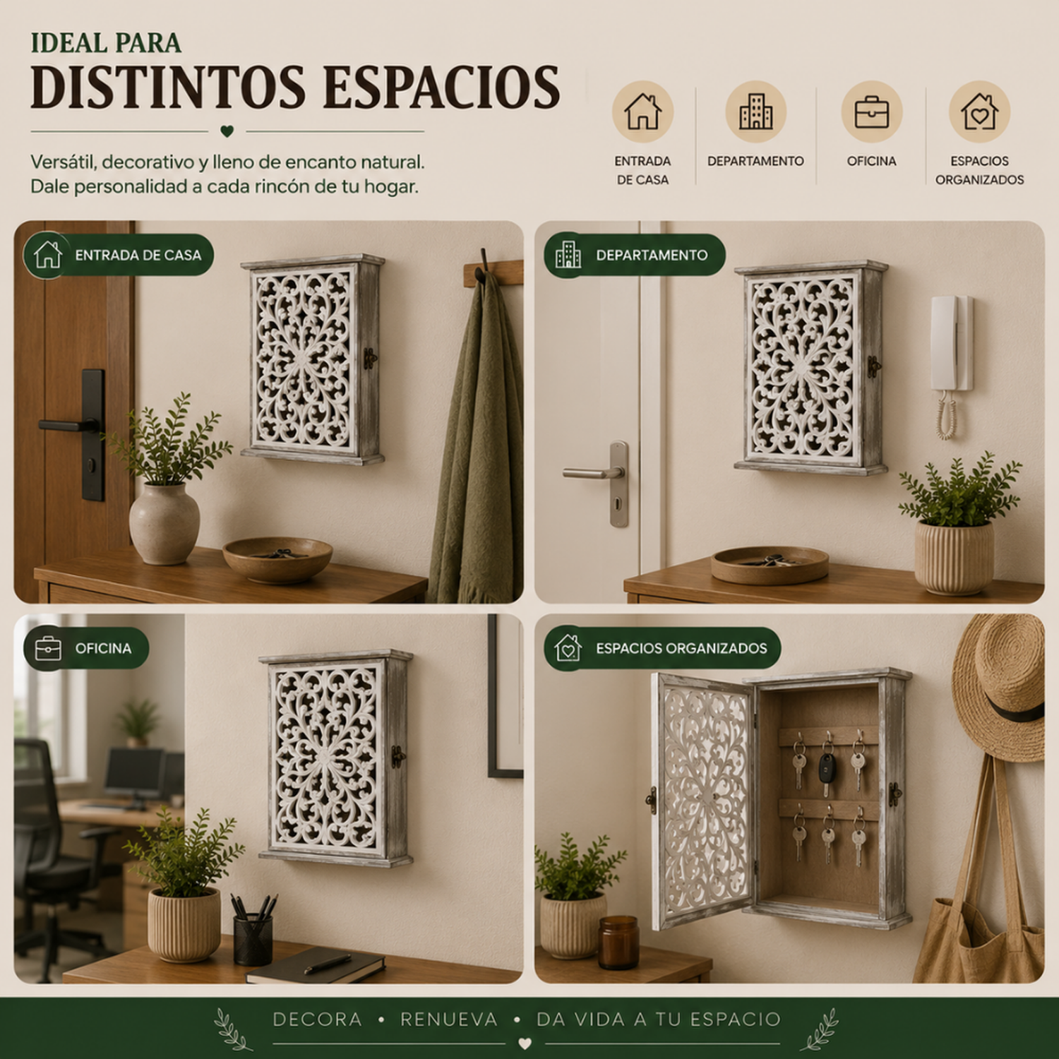 Porta Llave De Madera Diseño Mandala 6 Ganchos Para Llaves-5