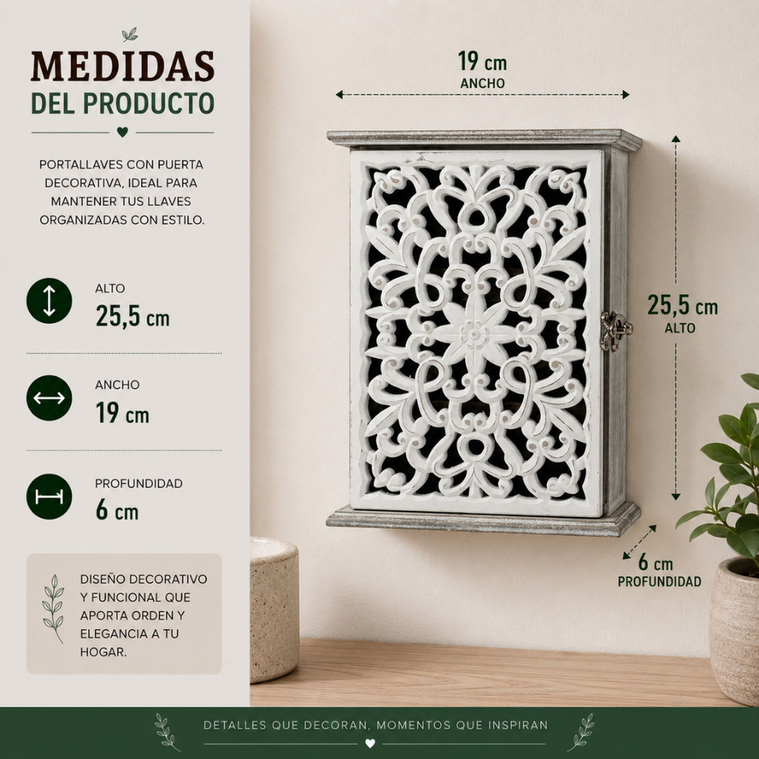 Porta Llave De Madera Diseño Mandala 6 Ganchos Para Llaves-6