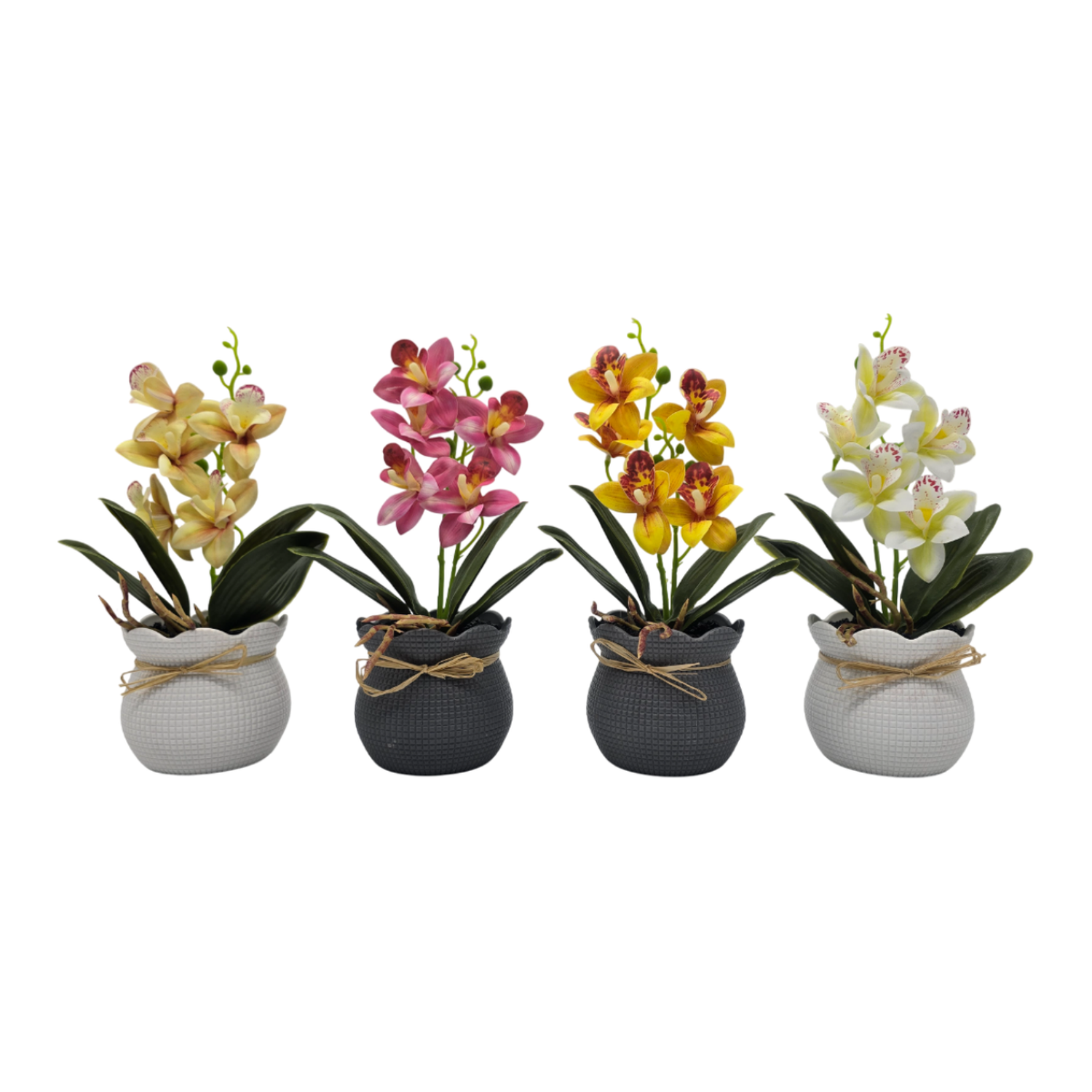 Planta Artificial Orquidea Decorativa Amarilla Maceta Resina-2