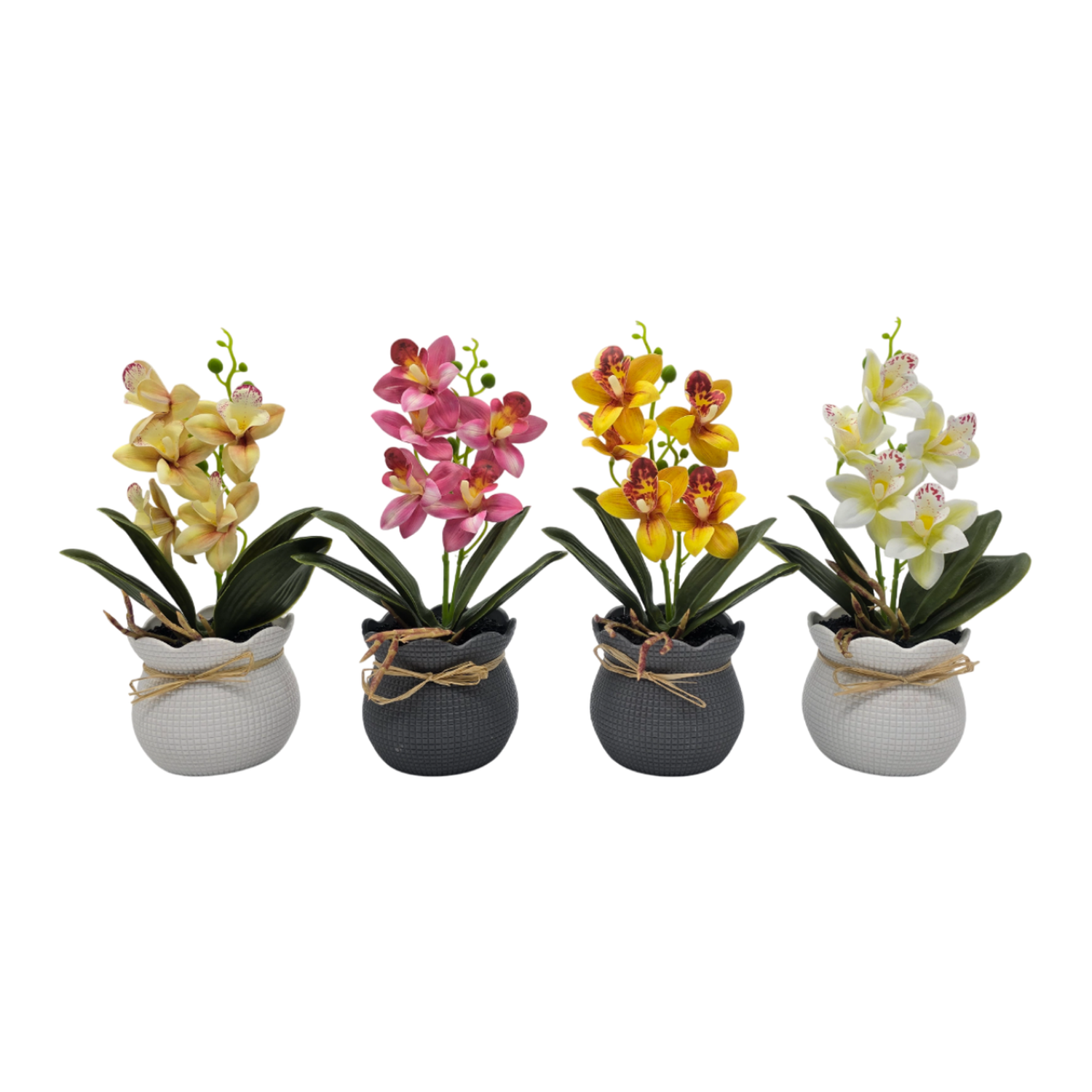 Planta Artificial Orquidea Decorativa Amarilla Maceta Resina-3