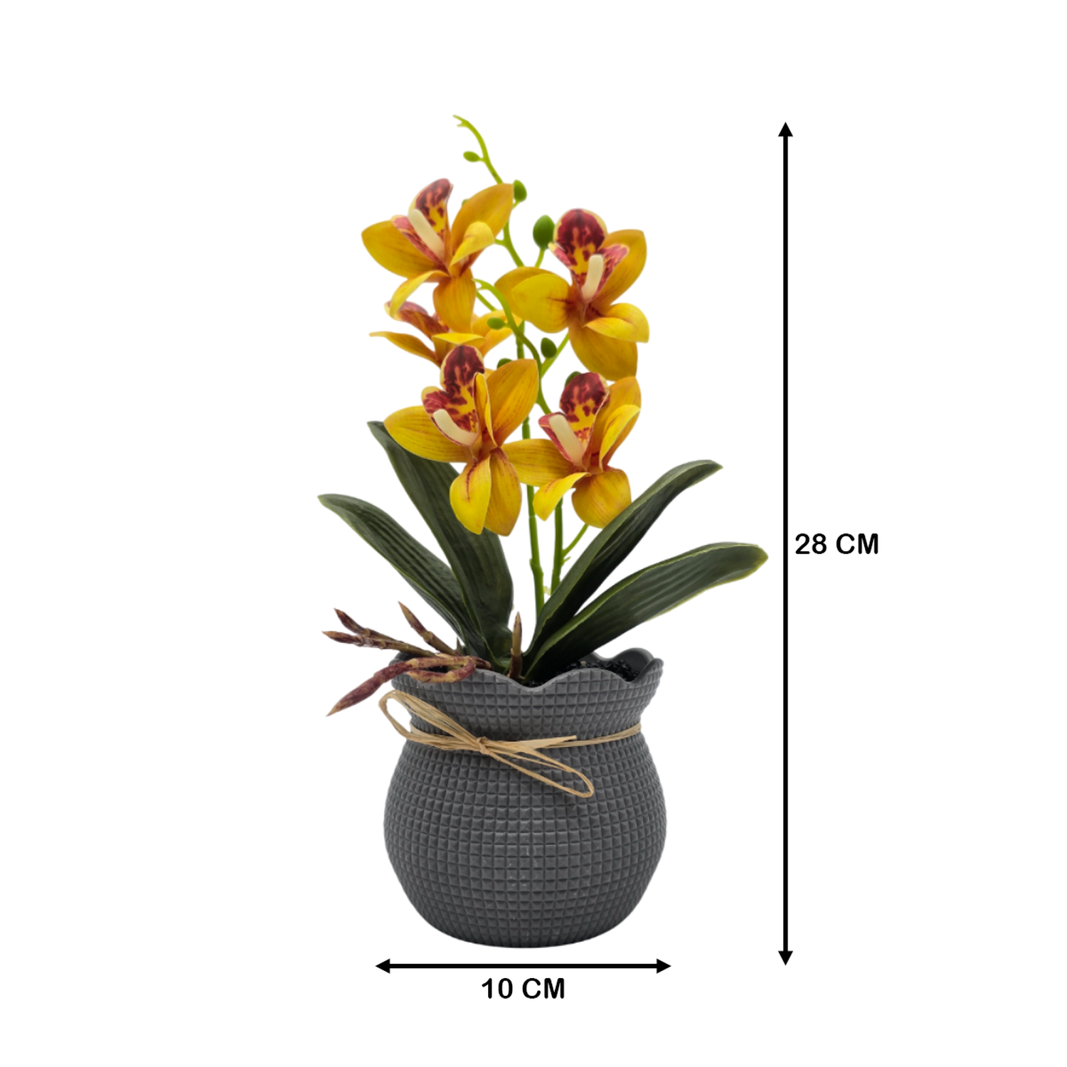 Planta Artificial Orquidea Decorativa Amarilla Maceta Resina-4