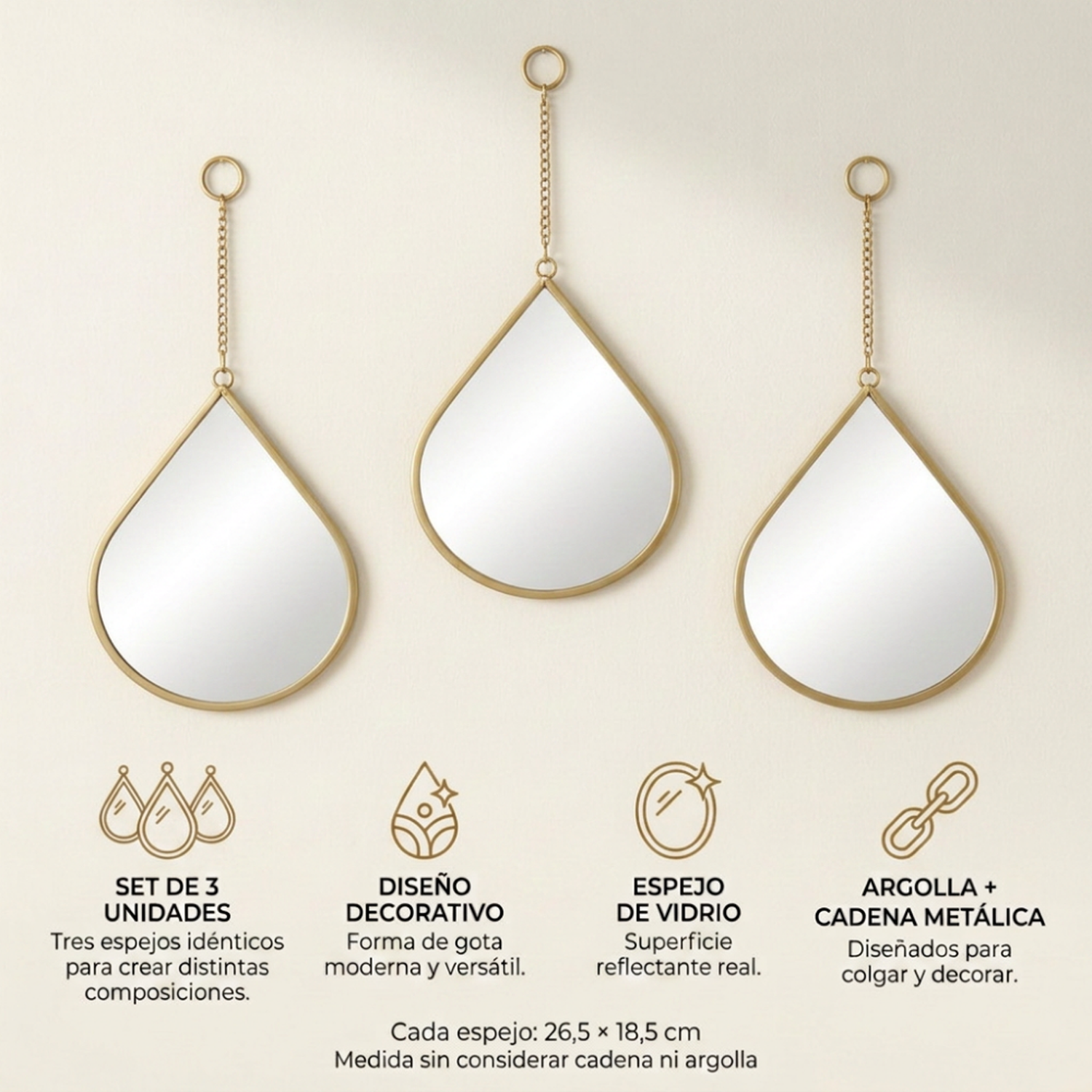 Set 3 Espejos De Pared Para Colgar De Gota Marcos De Espejos-5