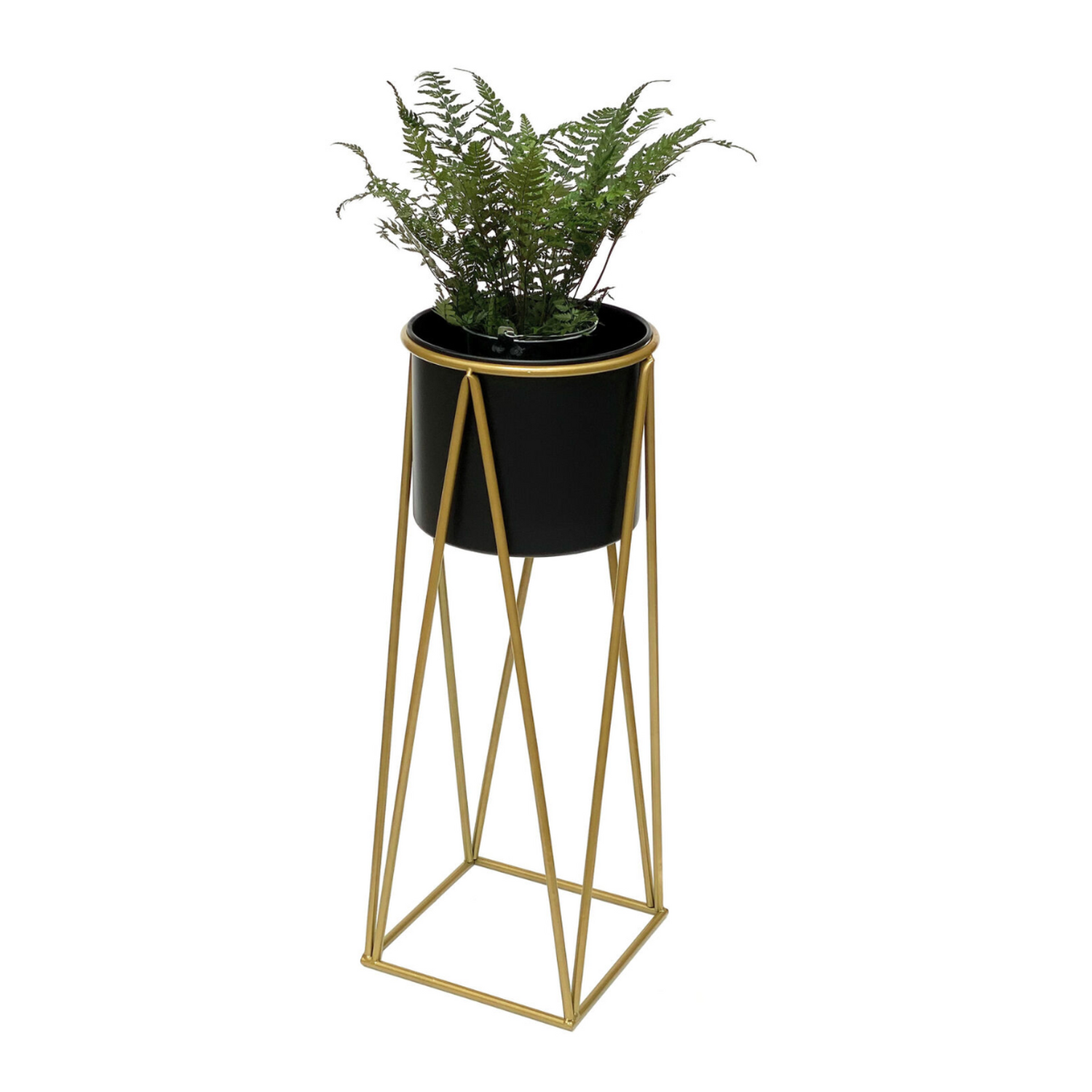 Porta Macetero Pedestal Maceta Plantas Negro Dorado Mediano-7