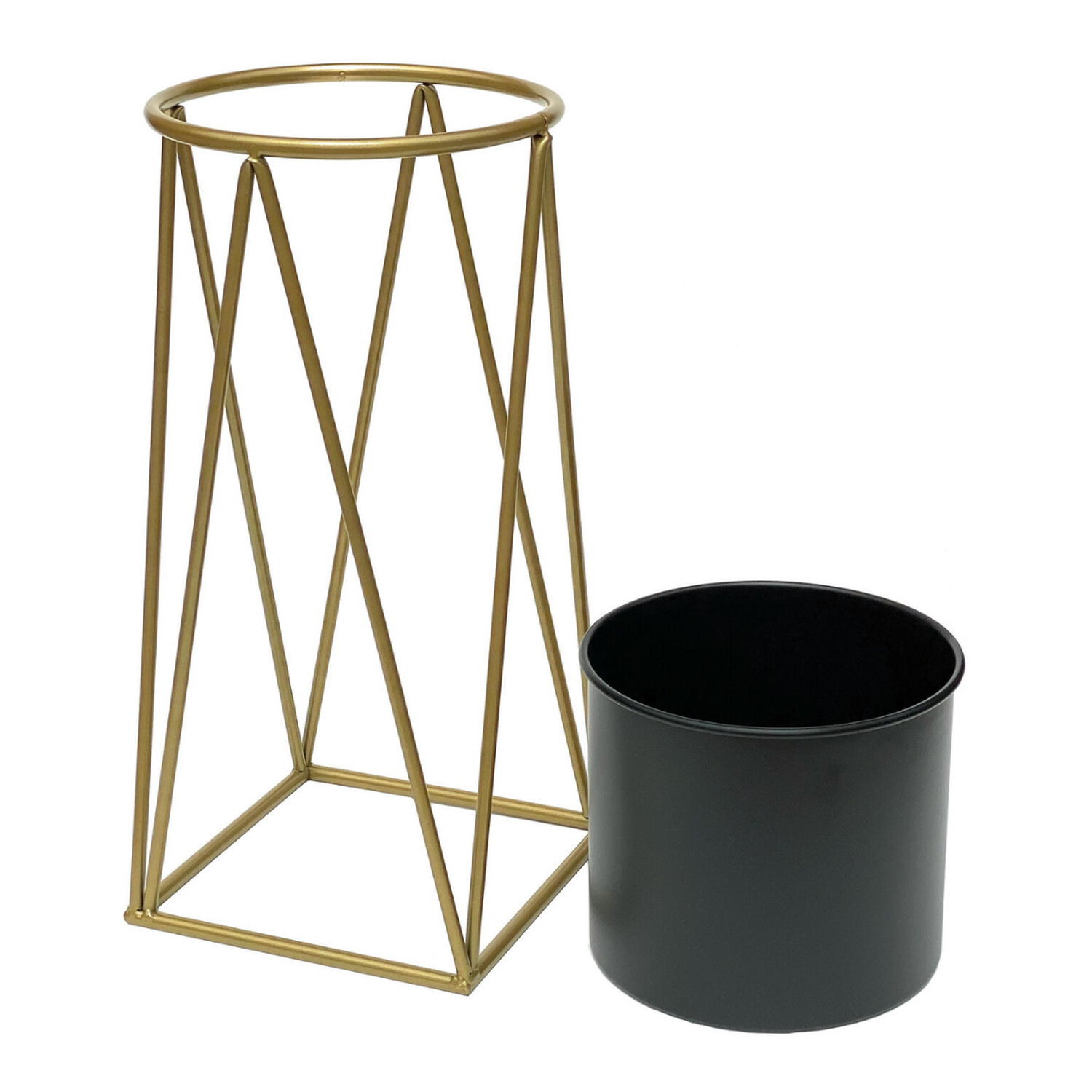 Porta Macetero Pedestal Maceta Plantas Negro Dorado Mediano-8