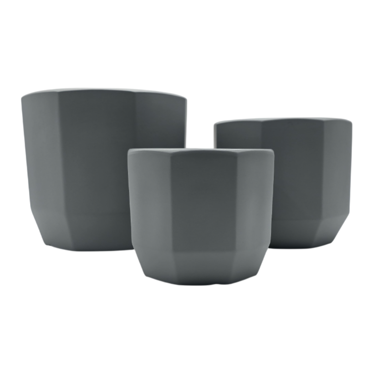 Set 3 Maceteros Maceta De Ceramica Gris Lineas Verticales-0