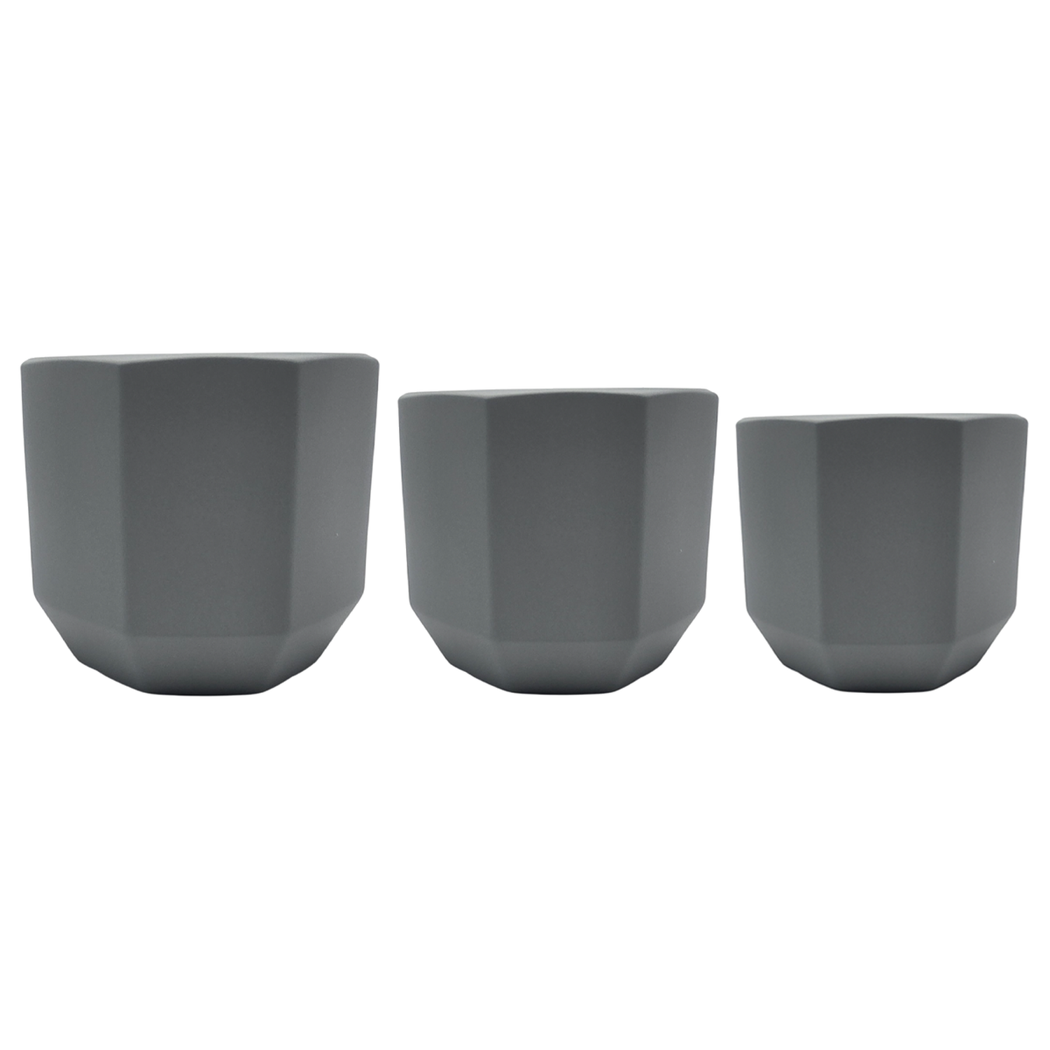 Set 3 Maceteros Maceta De Ceramica Gris Lineas Verticales-4