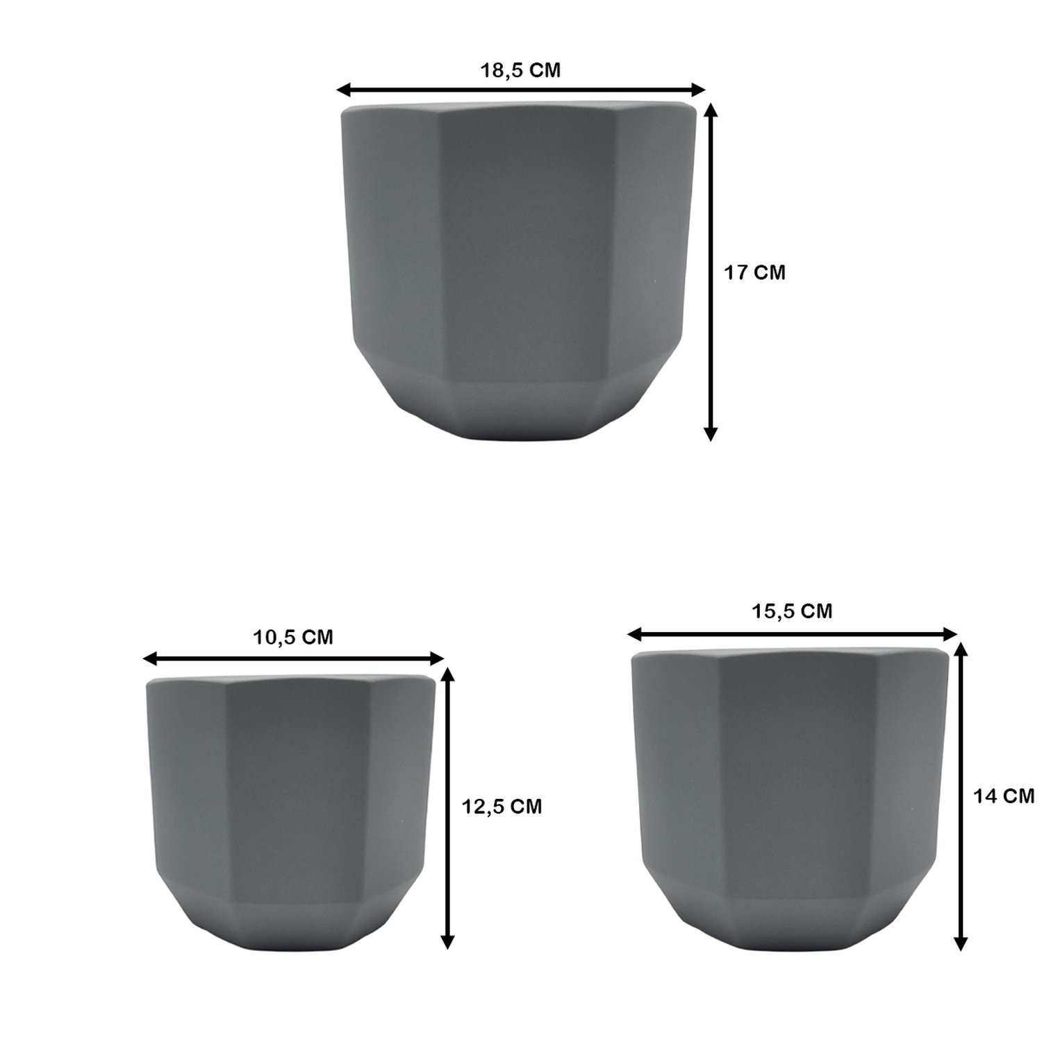 Set 3 Maceteros Maceta De Ceramica Gris Lineas Verticales-5