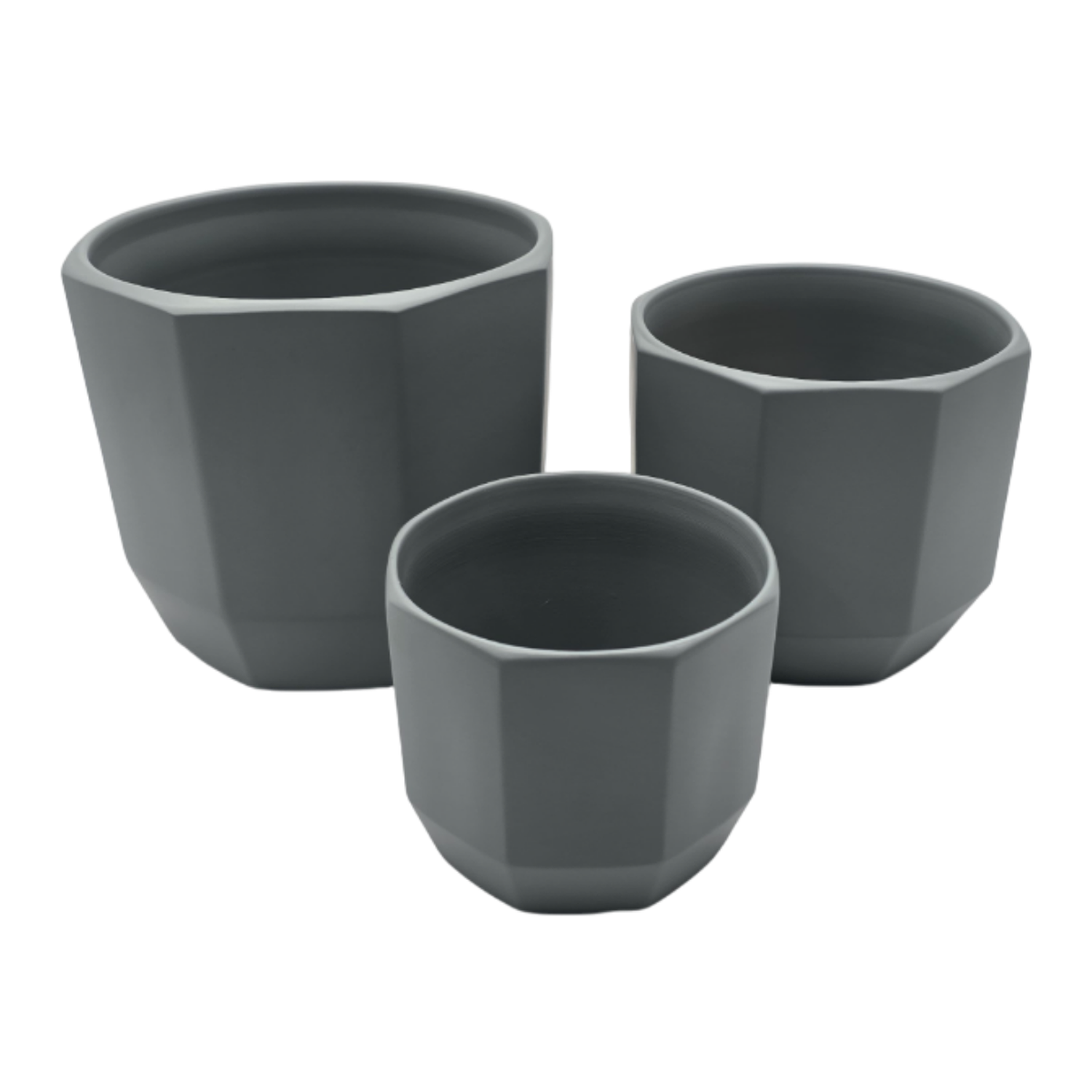 Set 3 Maceteros Maceta De Ceramica Gris Lineas Verticales-6