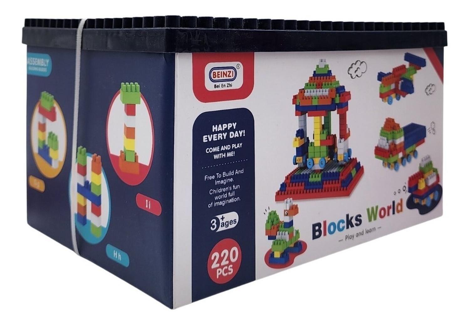 Caja De Bloques Azul 220 Piezas Para Armar Y Divertirse-0