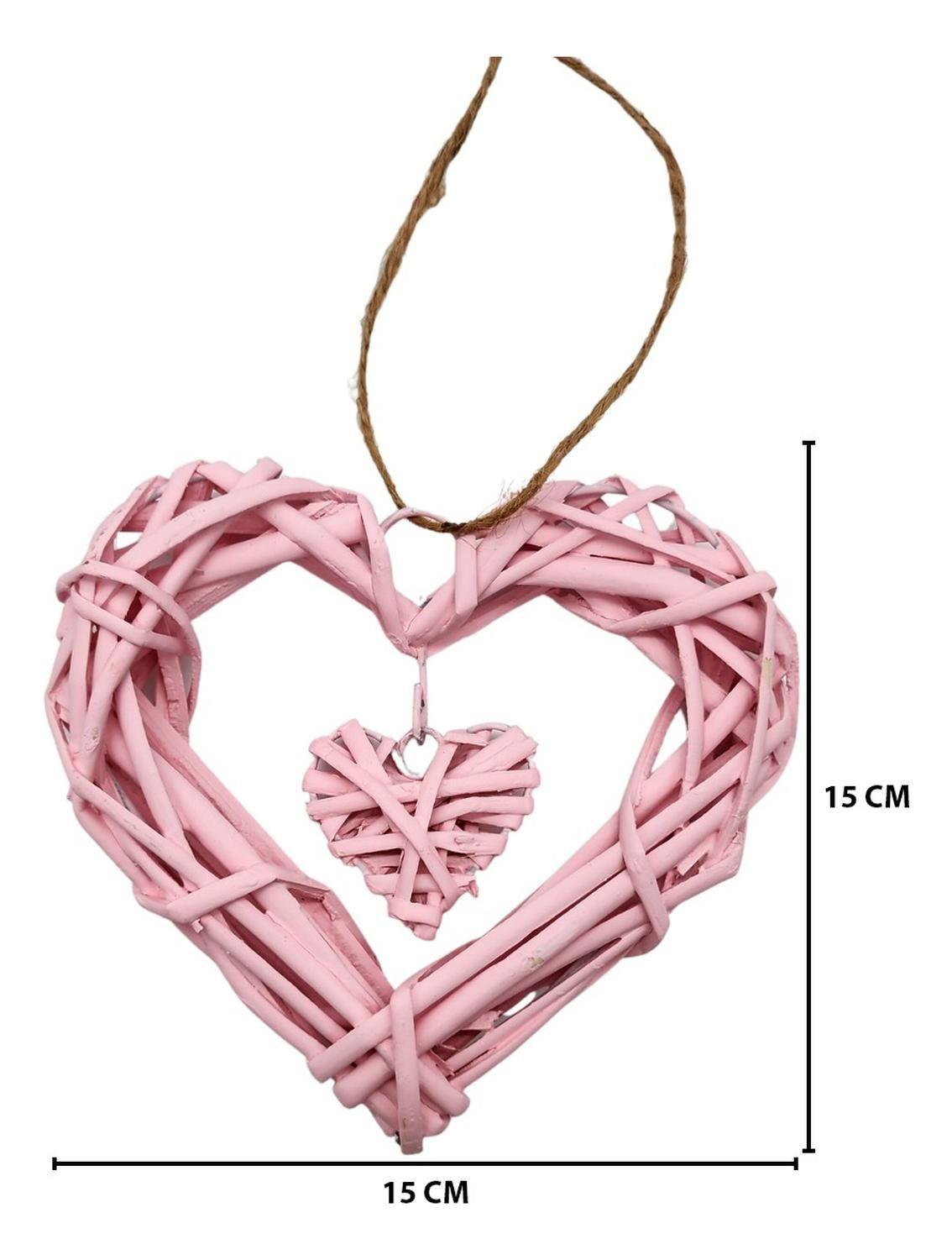 Decoración Colgante De Mimbre Corazón Color Rosado-2