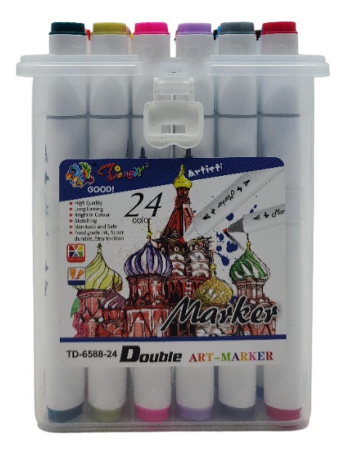 Set Marcadores Doble Punta 24 Lapices Plumones Arte Marker-2