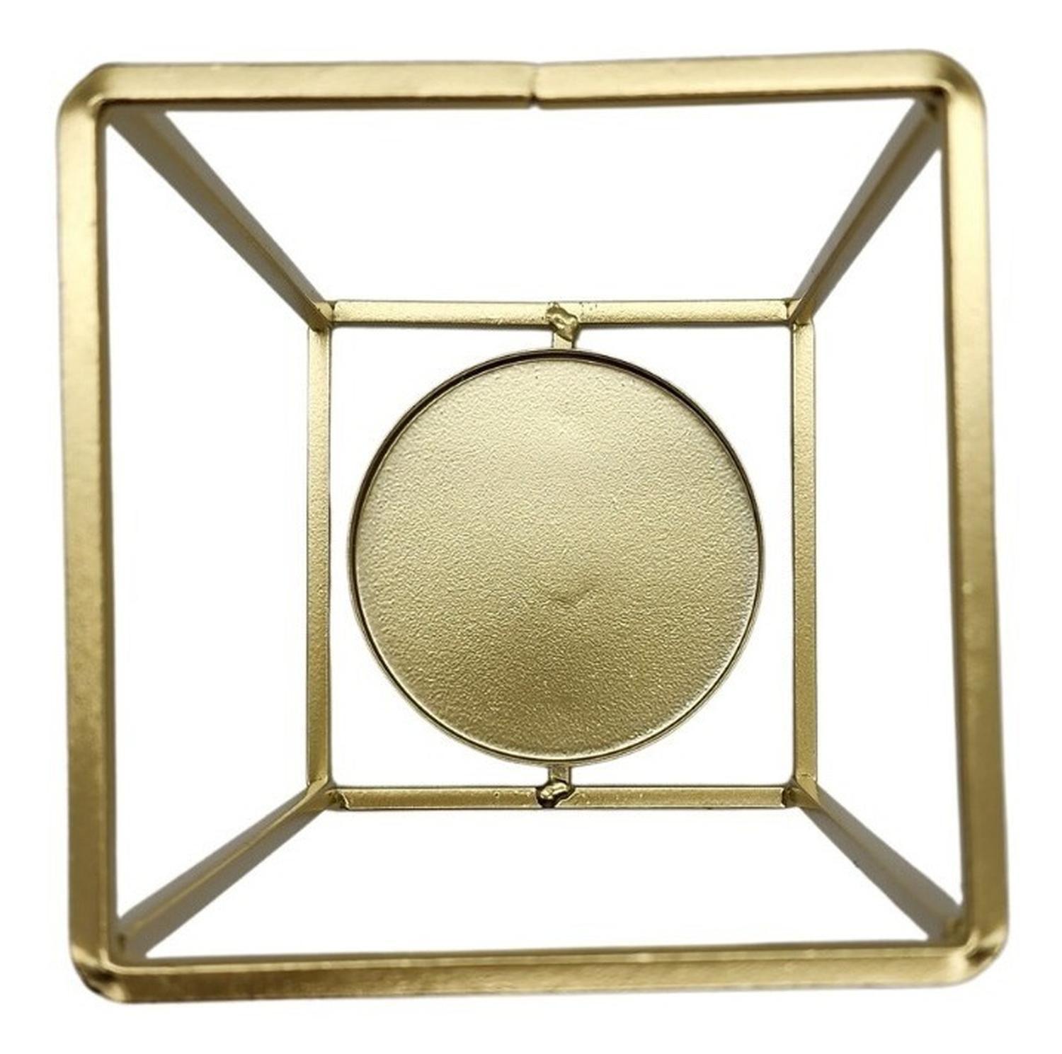 Candelabro Porta Vela Cubo Metálico Dorado Con Vidrio-4