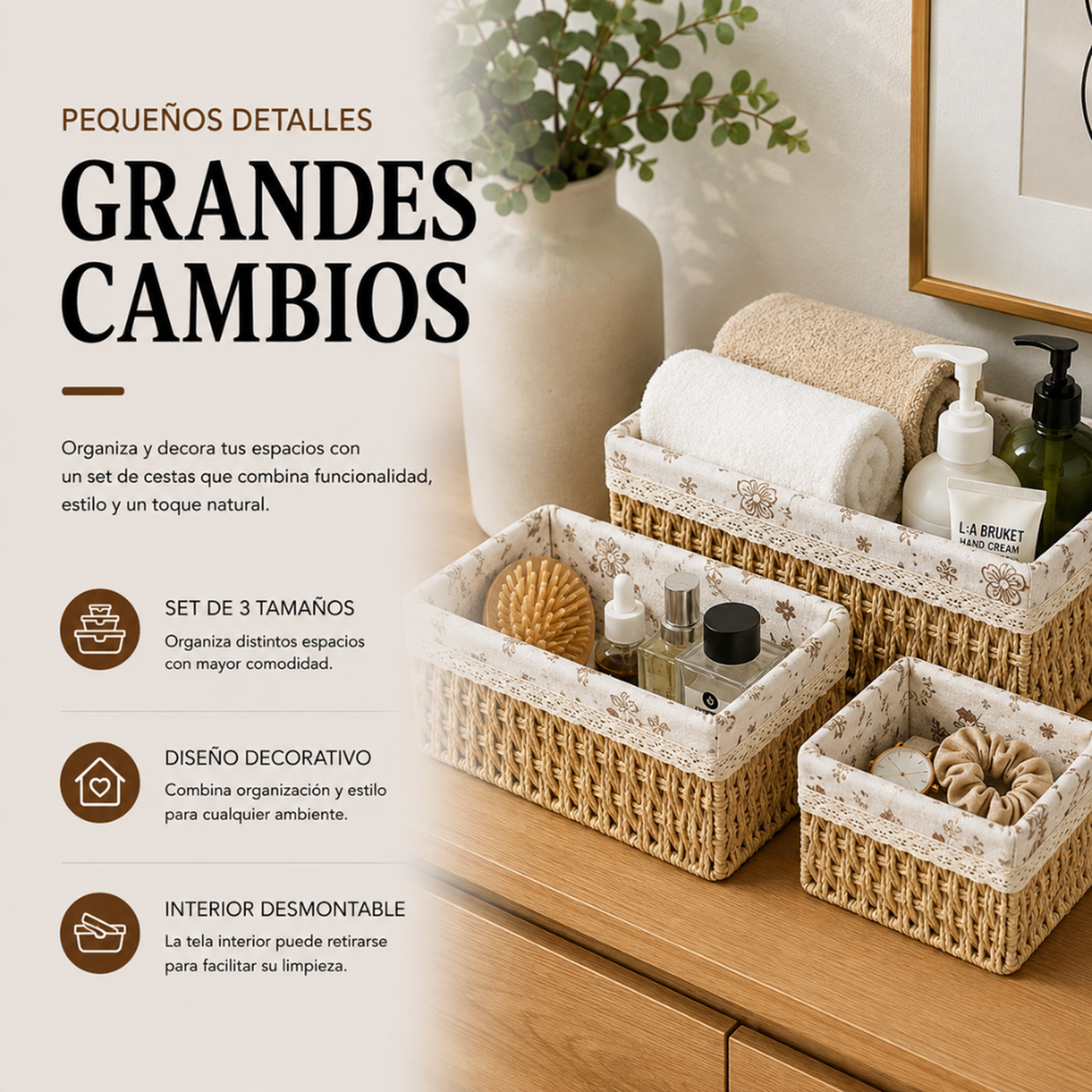 Set 3 Cestas De Almacenamiento Organizadoras Cestos Canastas-3