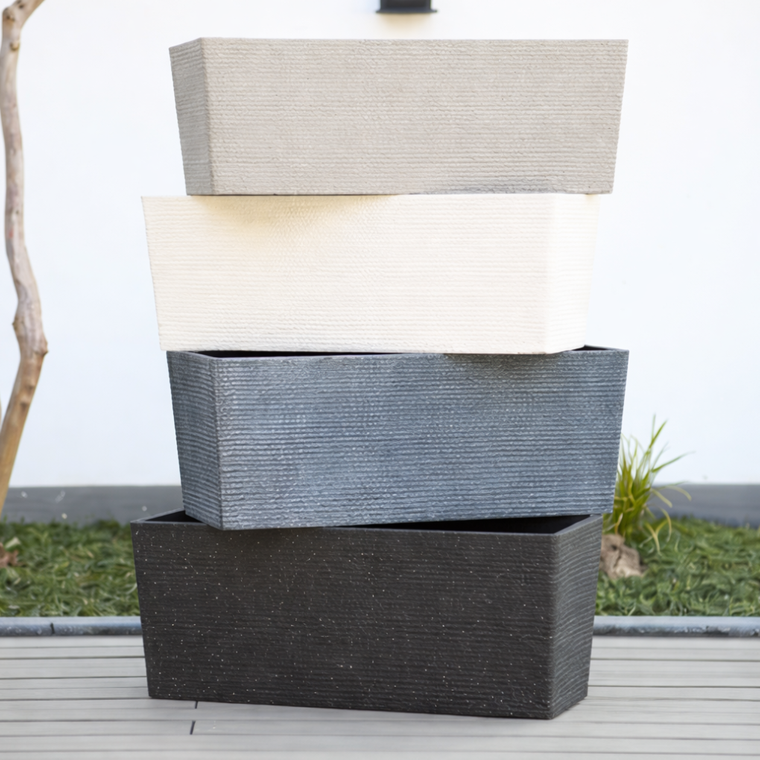 Macetero Plastico Rectangular Premium Diseño a Rayas L-3