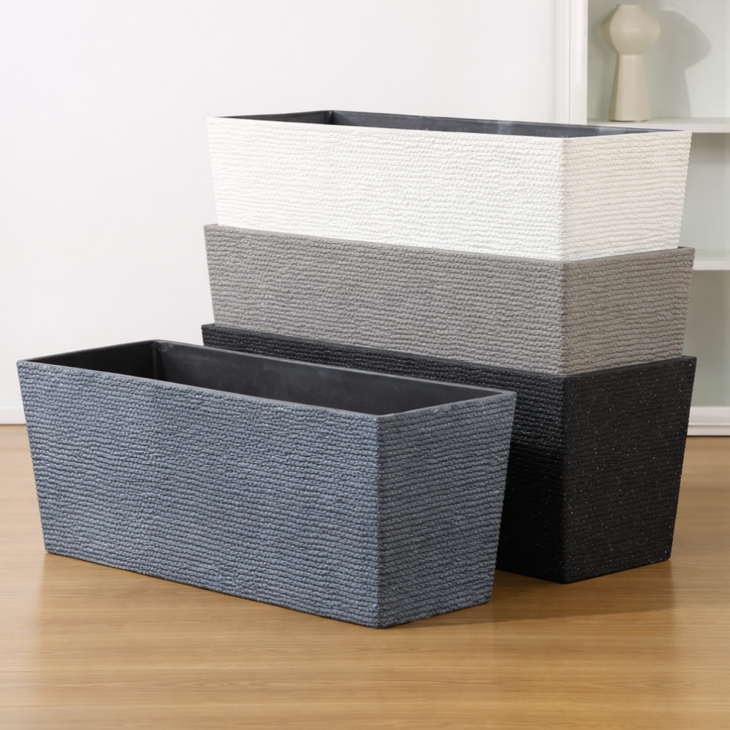 Macetero Plastico Rectangular Premium Diseño a Rayas L-4