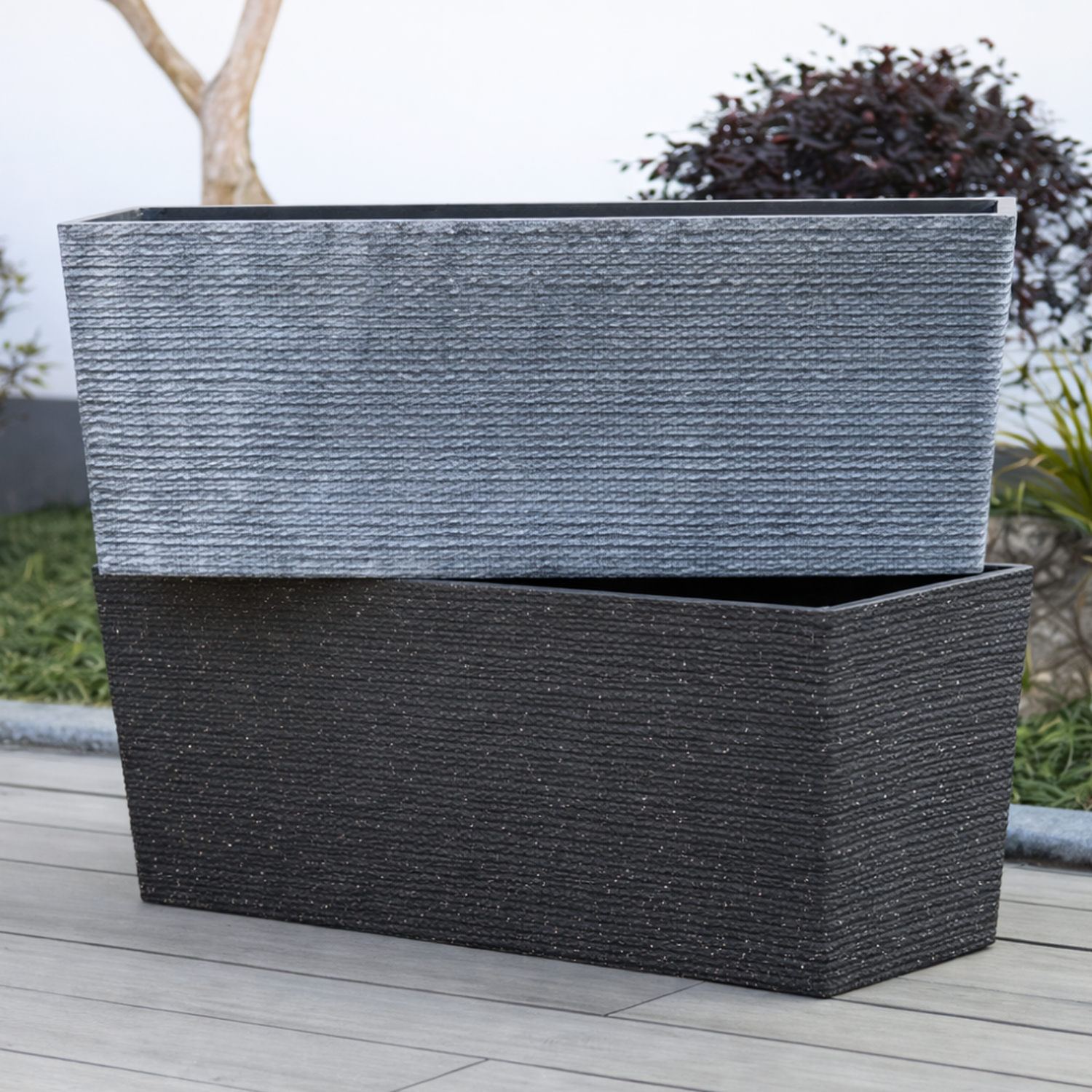 Macetero Plastico Rectangular Premium Diseño a Rayas L-5
