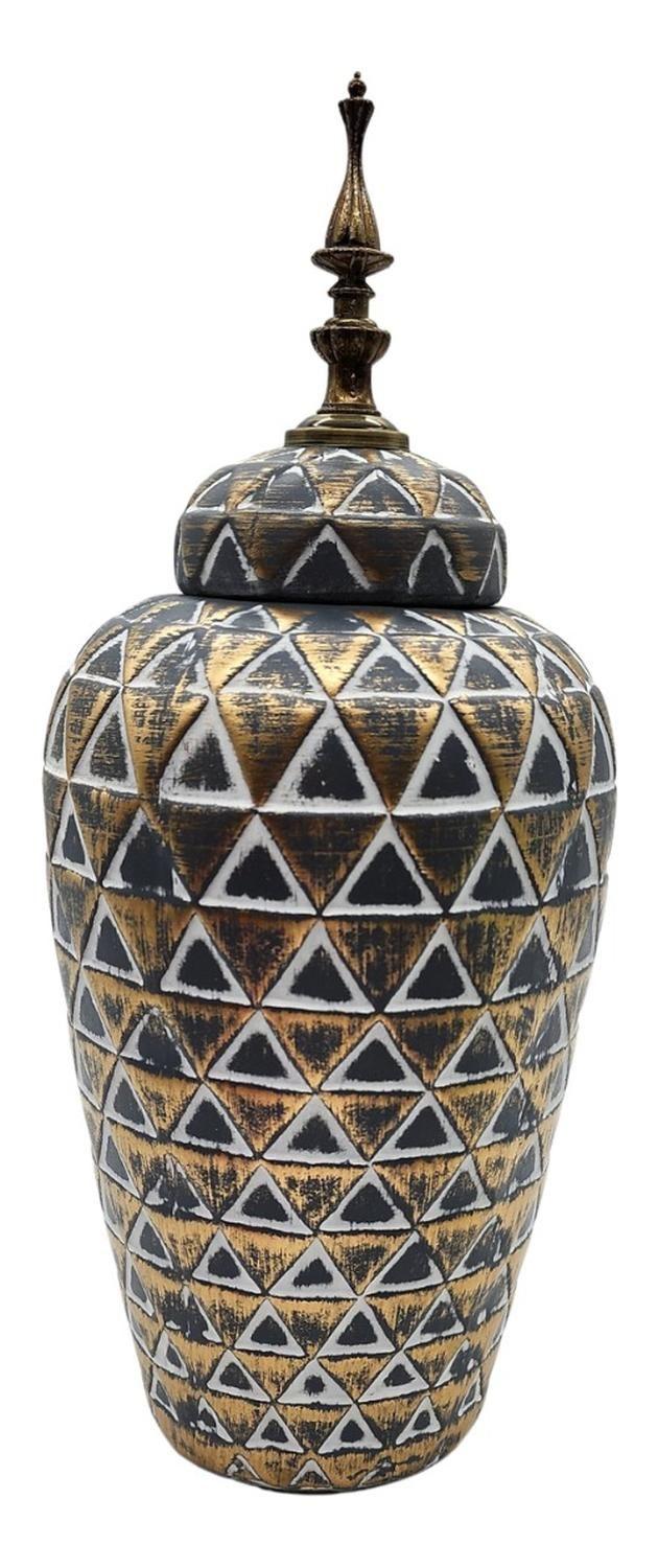 Florero Jarrón De Cerámica Diseño Nórdico Gris Con Tapa-0