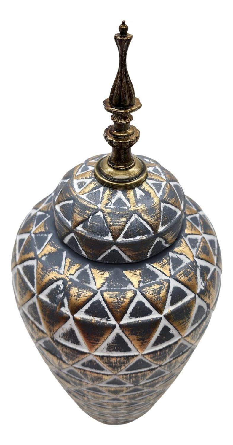 Florero Jarrón De Cerámica Diseño Nórdico Gris Con Tapa-2