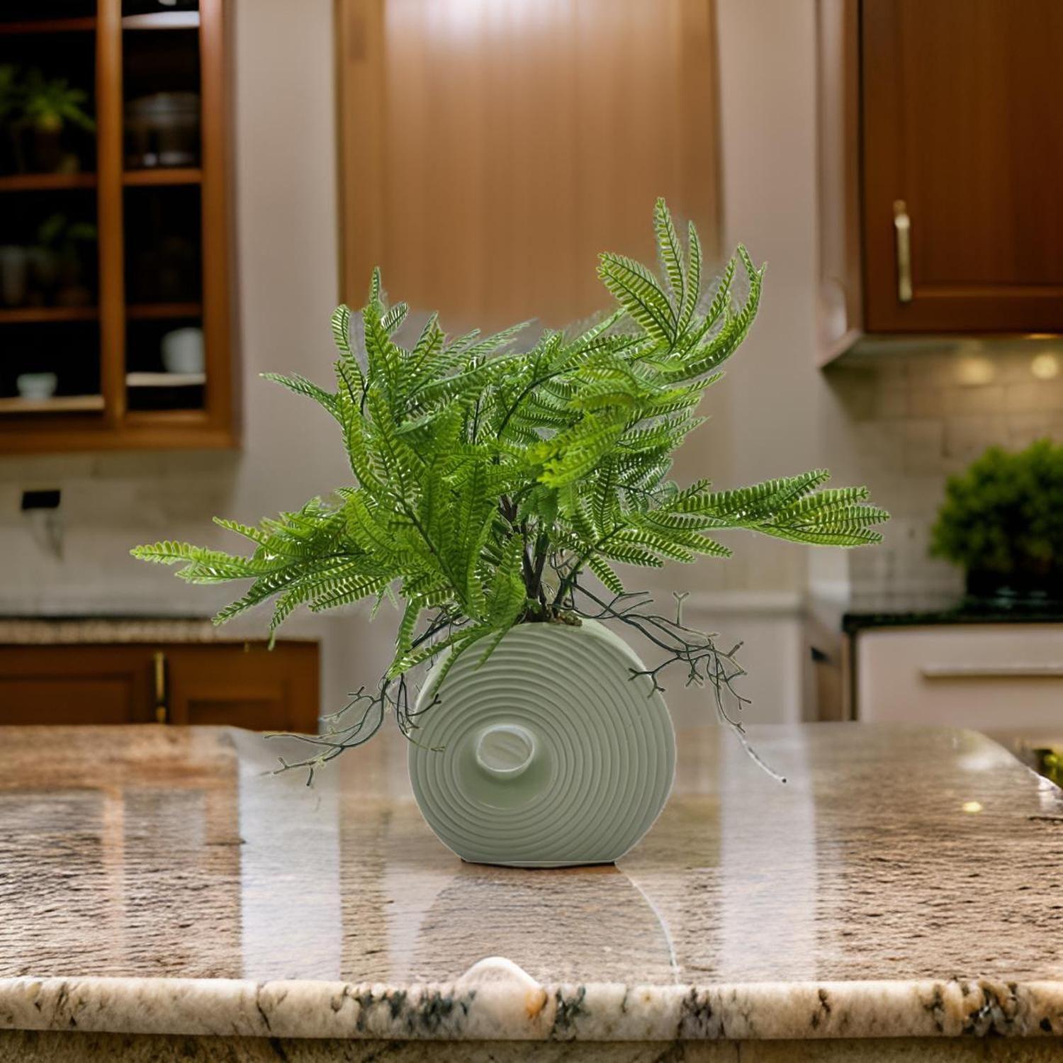 Planta Artificial Helecho Decorativa Macetero De Ceramica-3