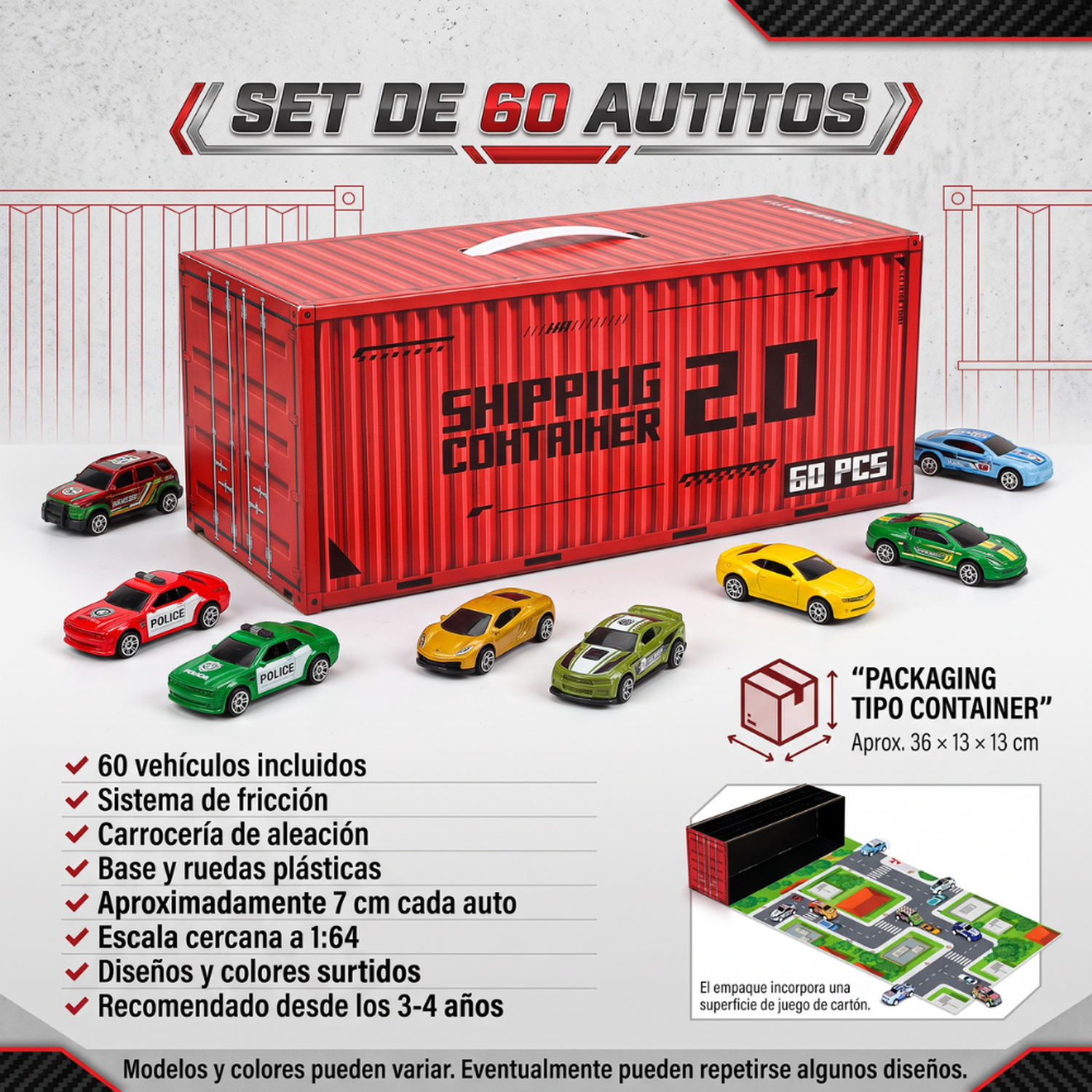 Set 60 Autitos Con Contenedor Maletín Y Pista De Juego Infantil-4