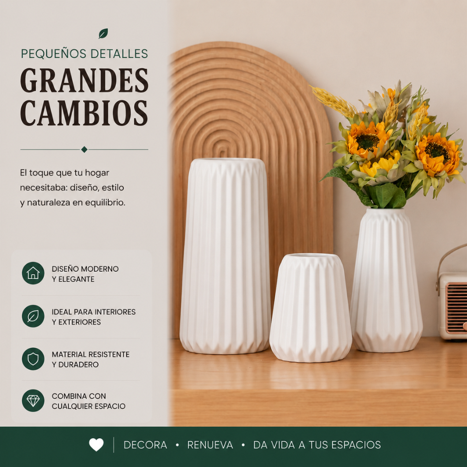 Set 3 Floreros de Cerámica Modernos Minimalistas Hogar-3