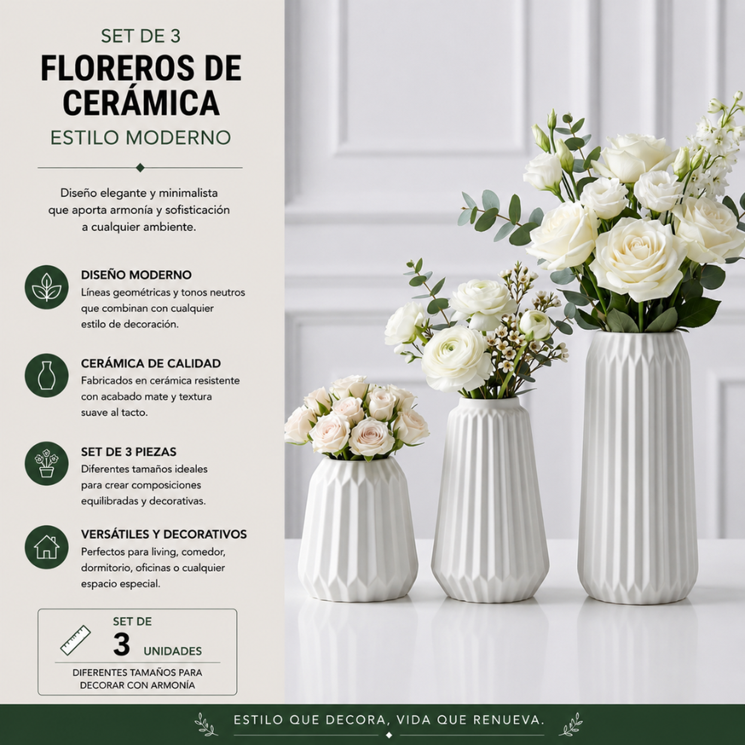 Set 3 Floreros de Cerámica Modernos Minimalistas Hogar-4