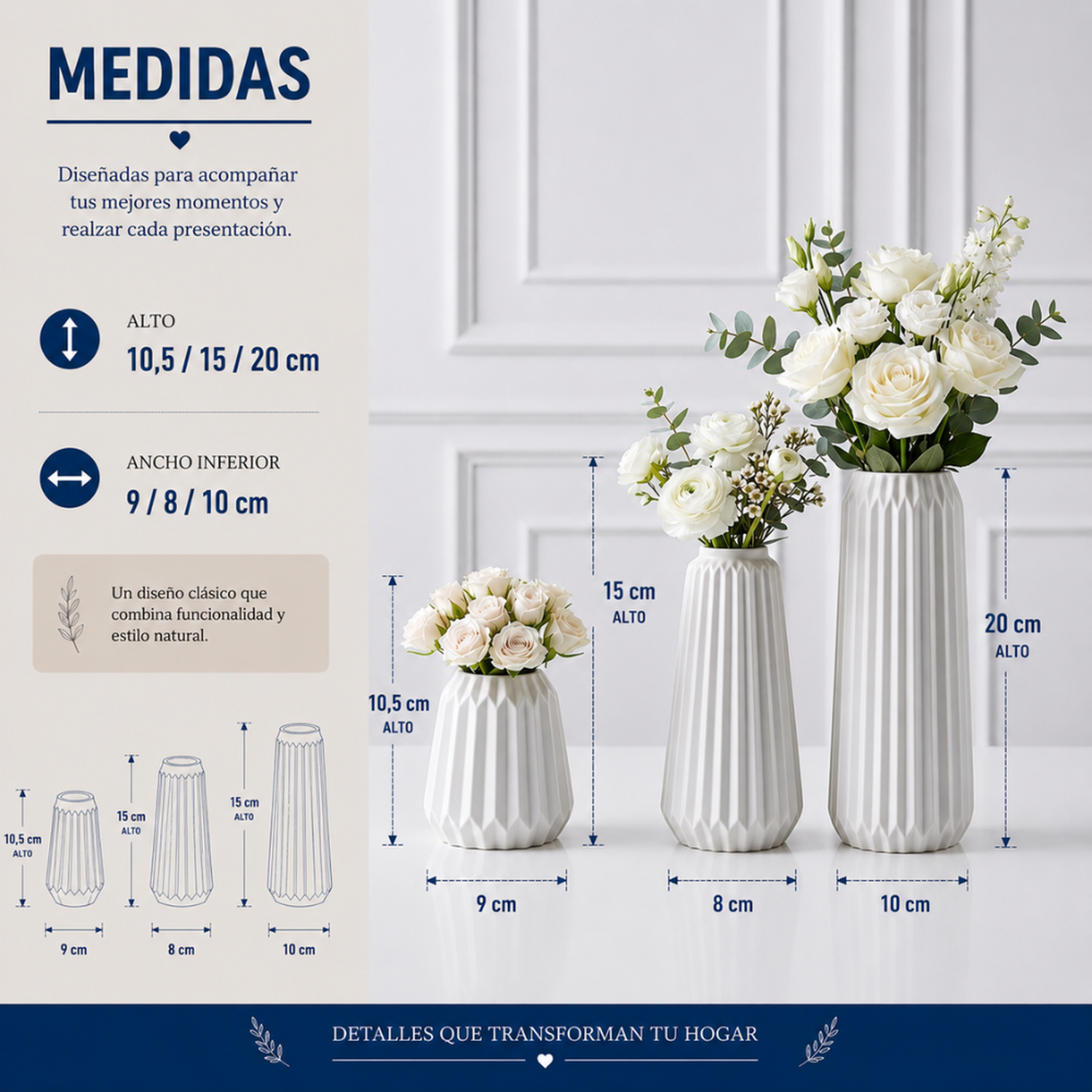Set 3 Floreros de Cerámica Modernos Minimalistas Hogar-6