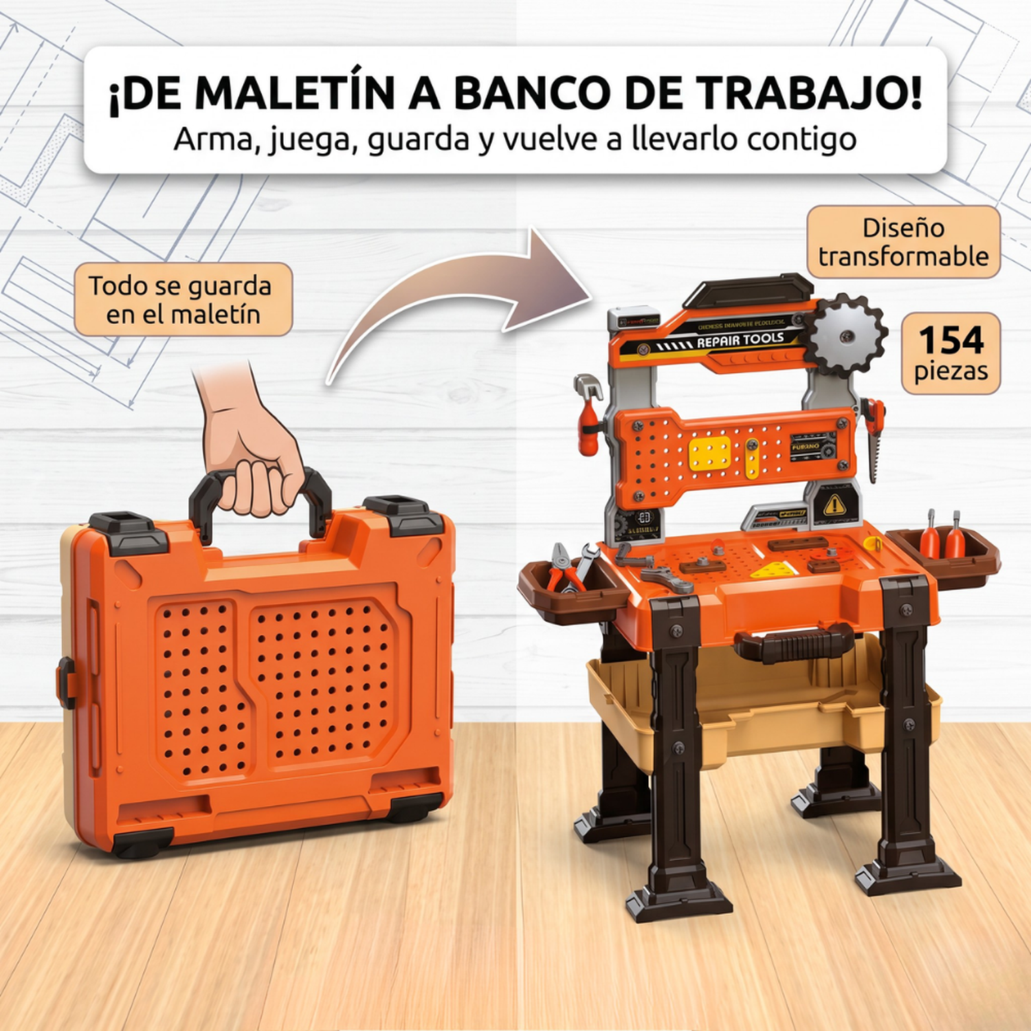 Mesa De Herramientas Infantil Maletín 154 Piezas Con Accesorios-2