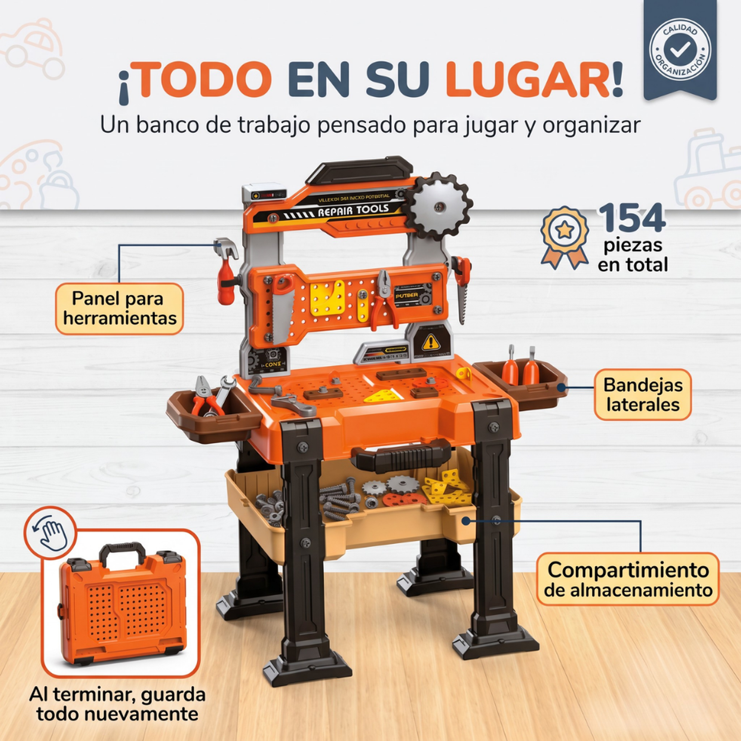 Mesa De Herramientas Infantil Maletín 154 Piezas Con Accesorios-3