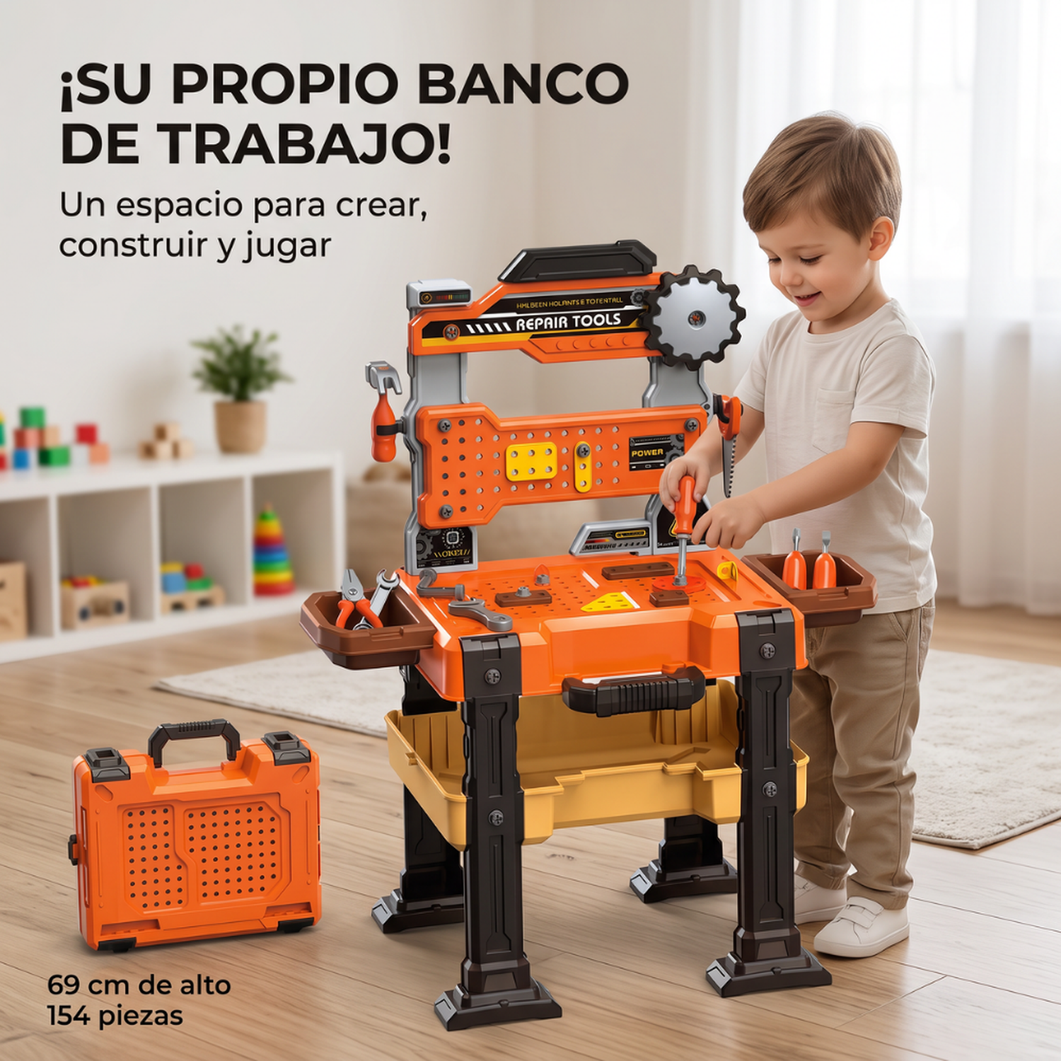 Mesa De Herramientas Infantil Maletín 154 Piezas Con Accesorios-5