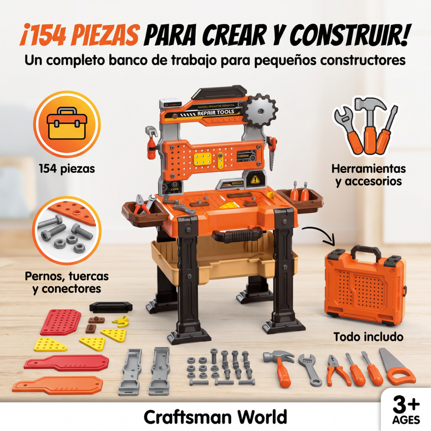 Mesa De Herramientas Infantil Maletín 154 Piezas Con Accesorios-6